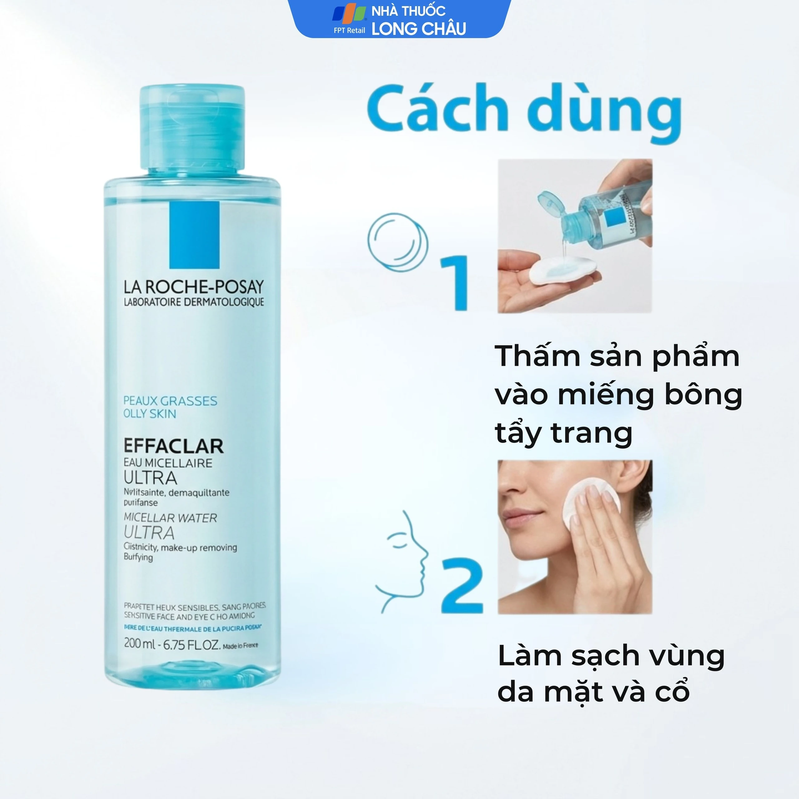 Nước tẩy trang La Roche-Posay Effaclar Micellar Water Ultra Oily Skin dịu nhẹ, không làm khô da (200ml)