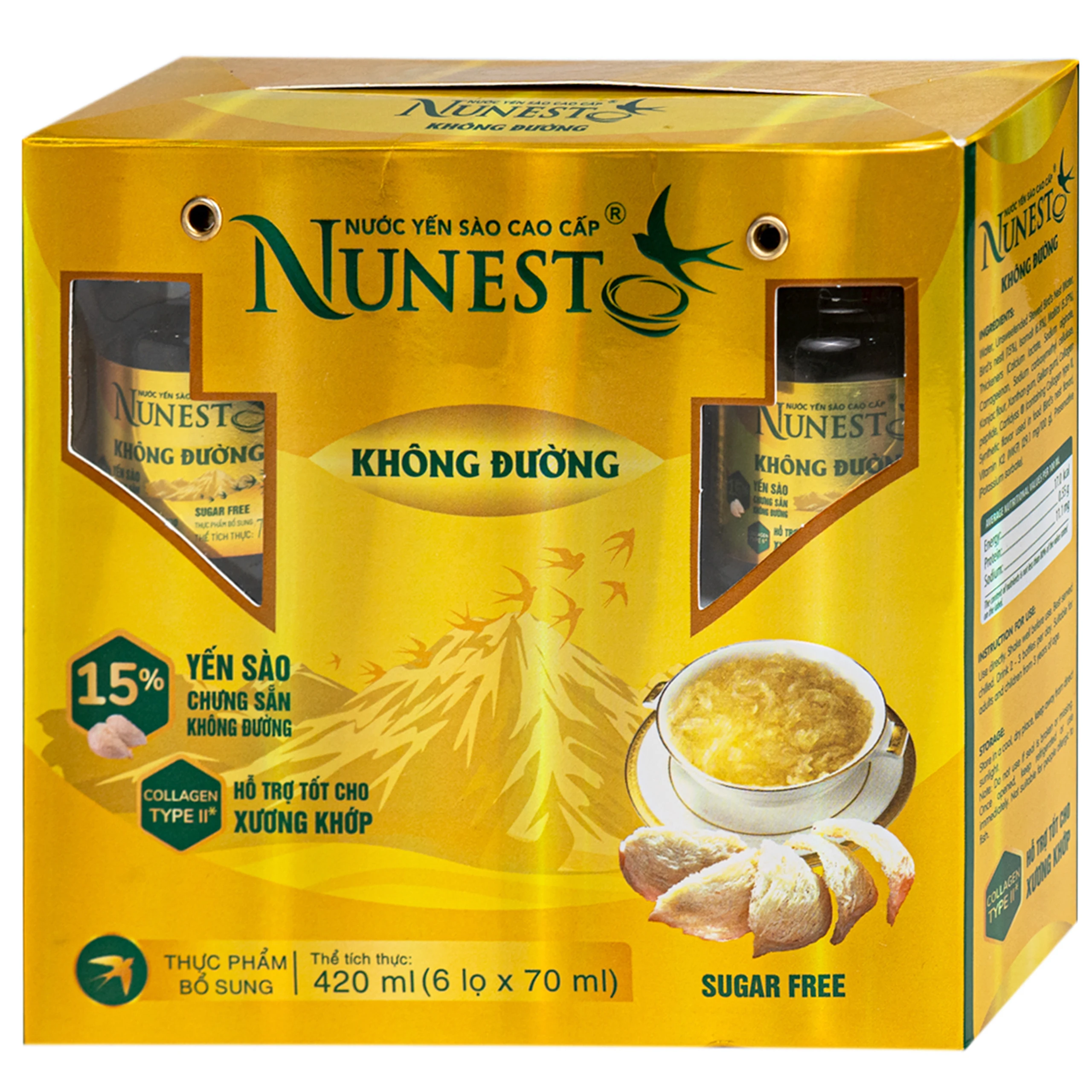 Nước Yến Cao Cấp Nunest Không Đường (6 hũ x 70ml) 3