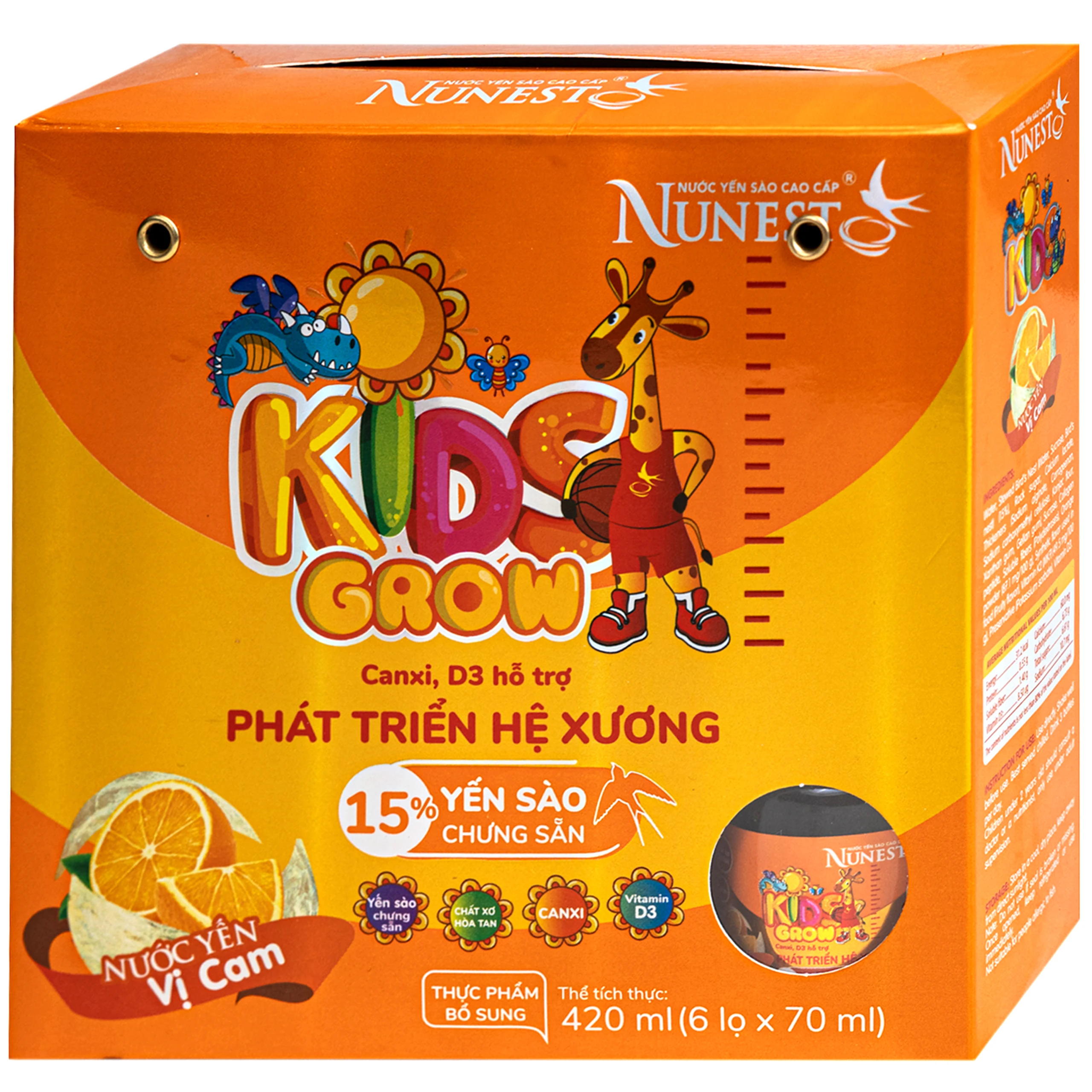 Nước Yến Sào Cao Cấp Cho Trẻ Em Nunest Kid Grow Vị Cam (6 hũ x 70ml) 3