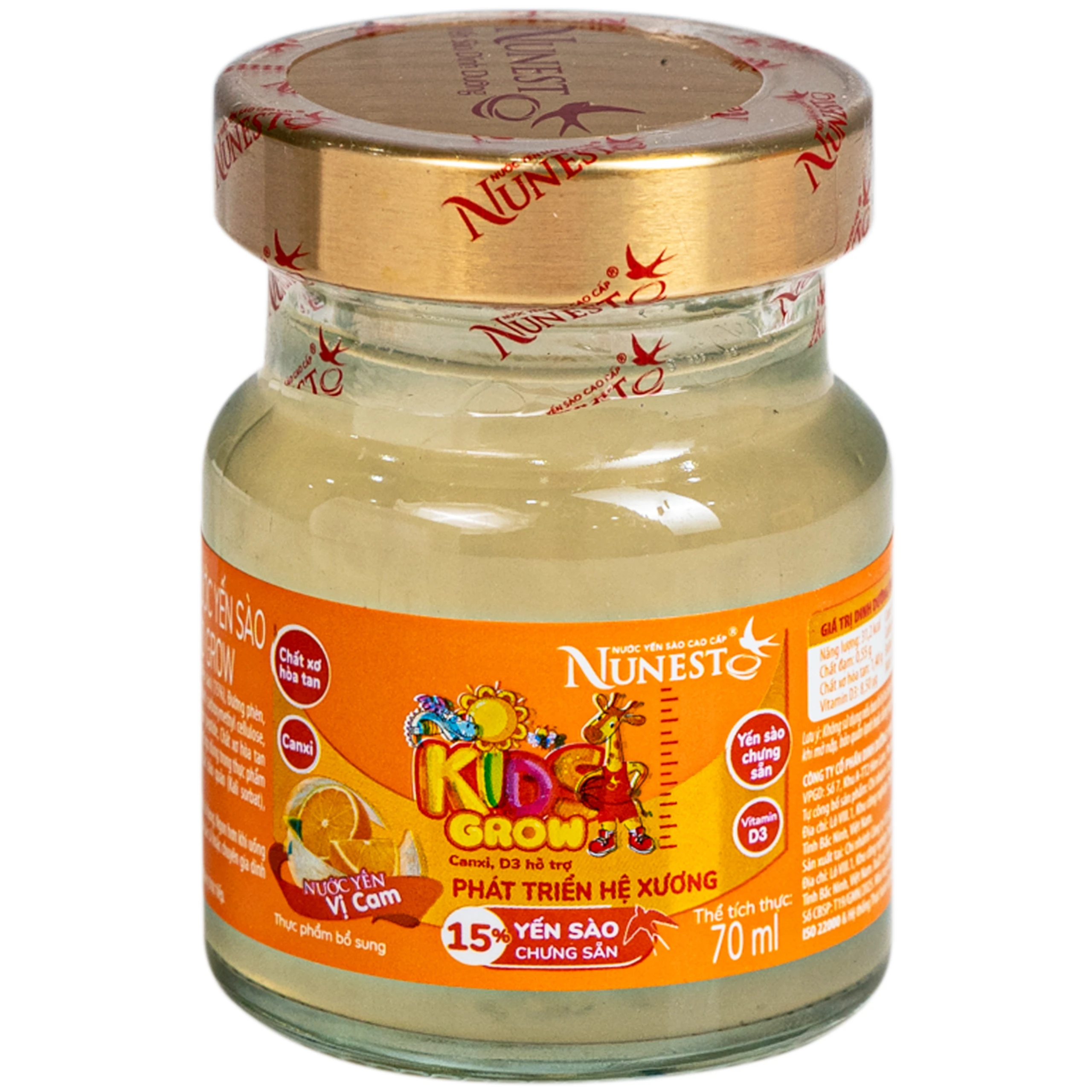 Nước Yến Sào Cao Cấp Cho Trẻ Em Nunest Kid Grow Vị Cam (6 hũ x 70ml) 2