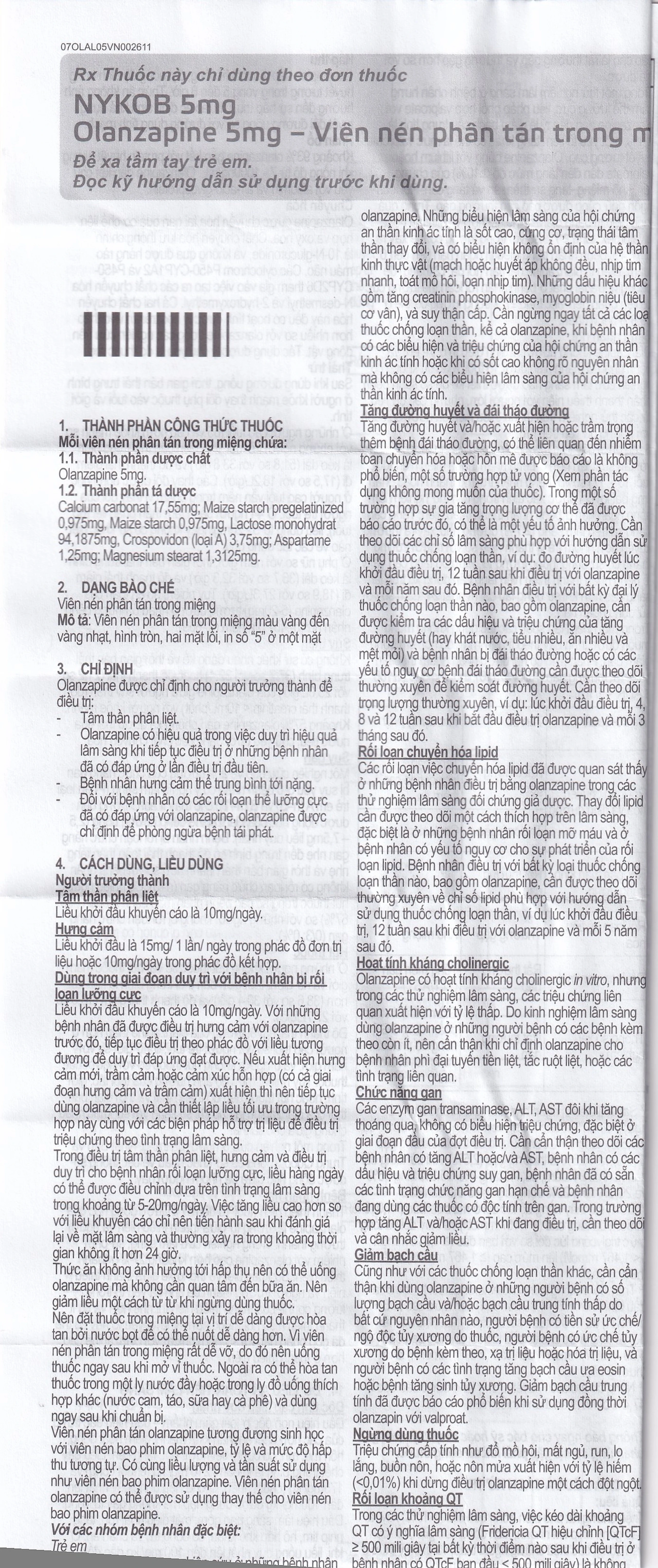 Viên nén Nykob 5mg Genepharm SA điều trị tâm thần phân liệt (4 vỉ x 7 viên)