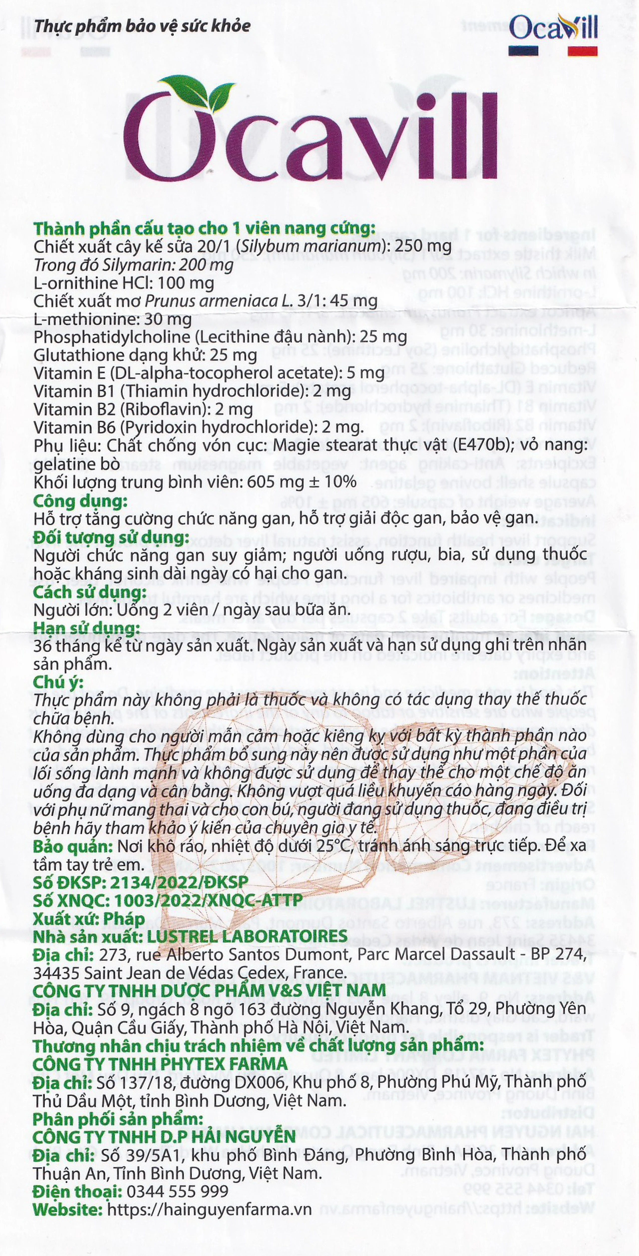 Viên uống hỗ trợ tăng cường chức năng gan, giải độc gan, bảo vệ gan Ocavill (4 vỉ x 15 viên)