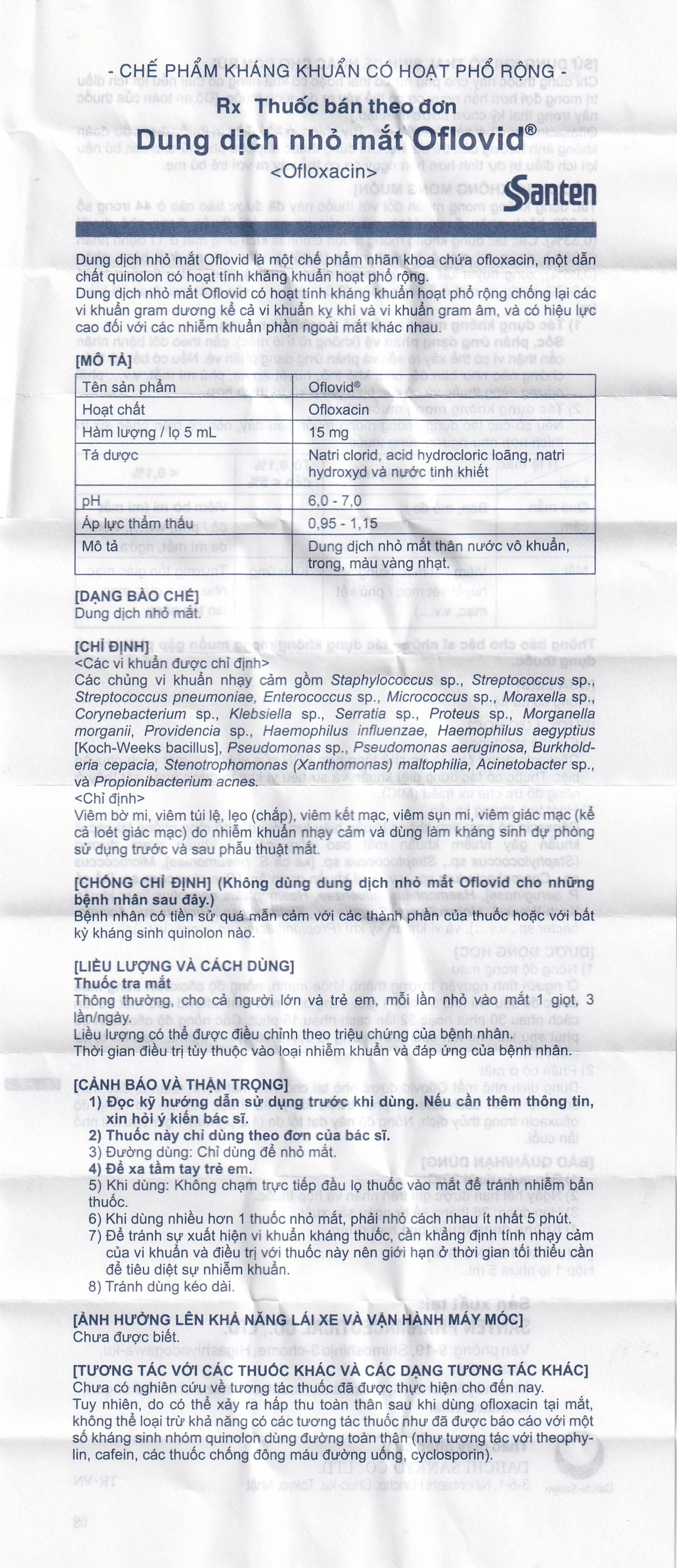 Thuốc nhỏ mắt Oflovid Santen điều trị viêm bờ mi, viêm túi lệ, lẹo, viêm kết mạc, viêm sụn mi (5ml)