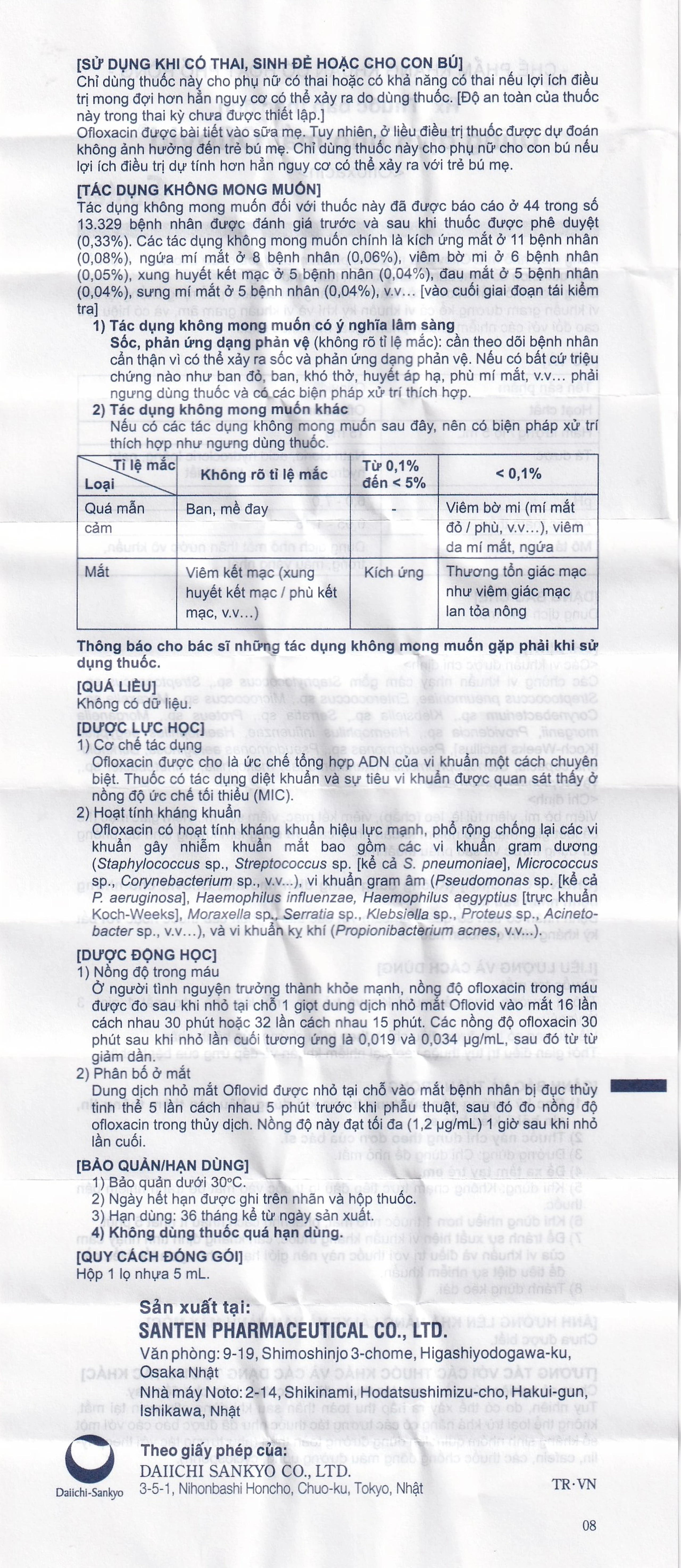 Thuốc nhỏ mắt Oflovid Santen điều trị viêm bờ mi, viêm túi lệ, lẹo, viêm kết mạc, viêm sụn mi (5ml)