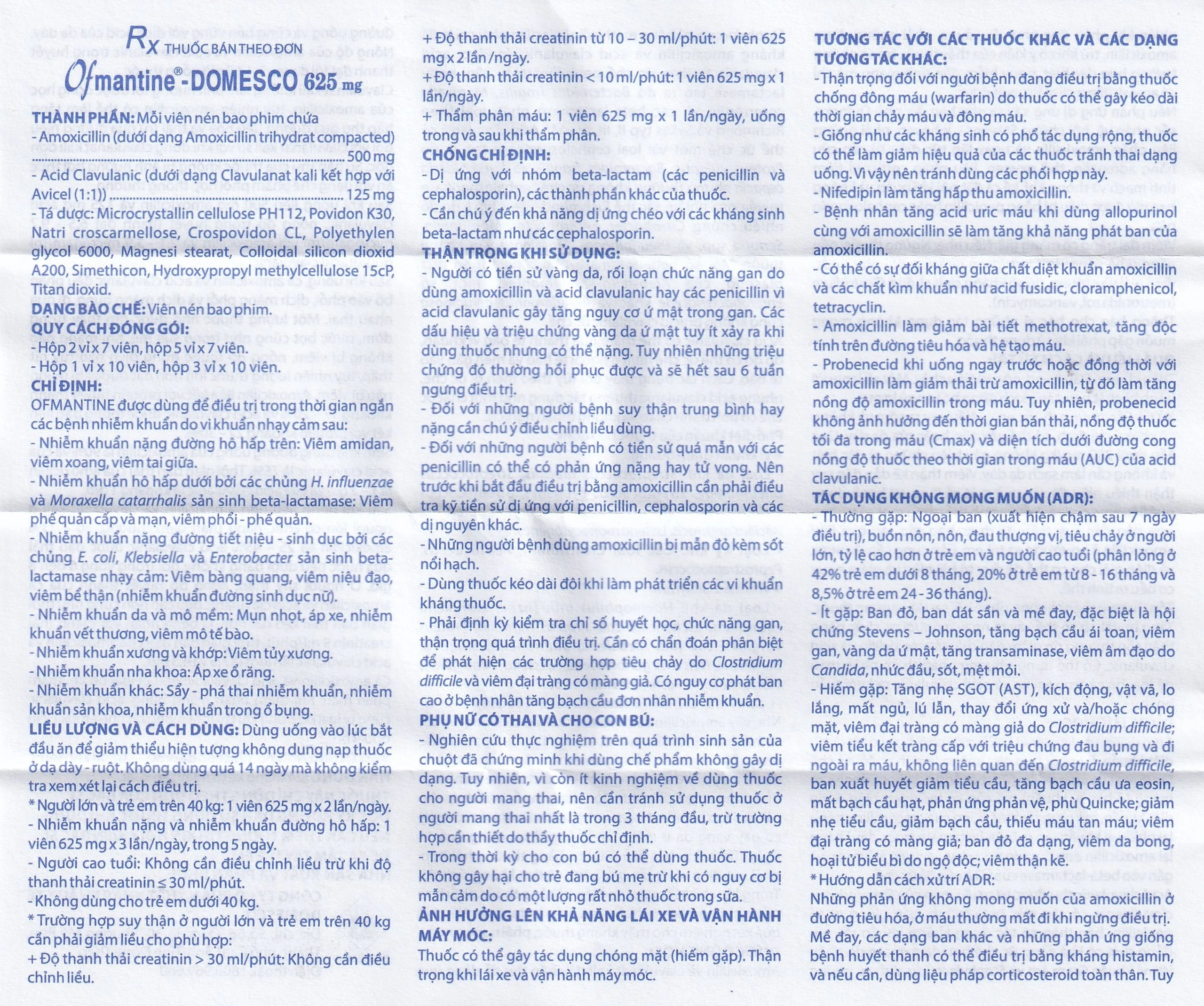 Thuốc Ofmantine Domesco 625mg điều trị nhiễm khuẩn đường hô hấp, đường tiết niệu - sinh dục (2 vỉ x 7 viên)