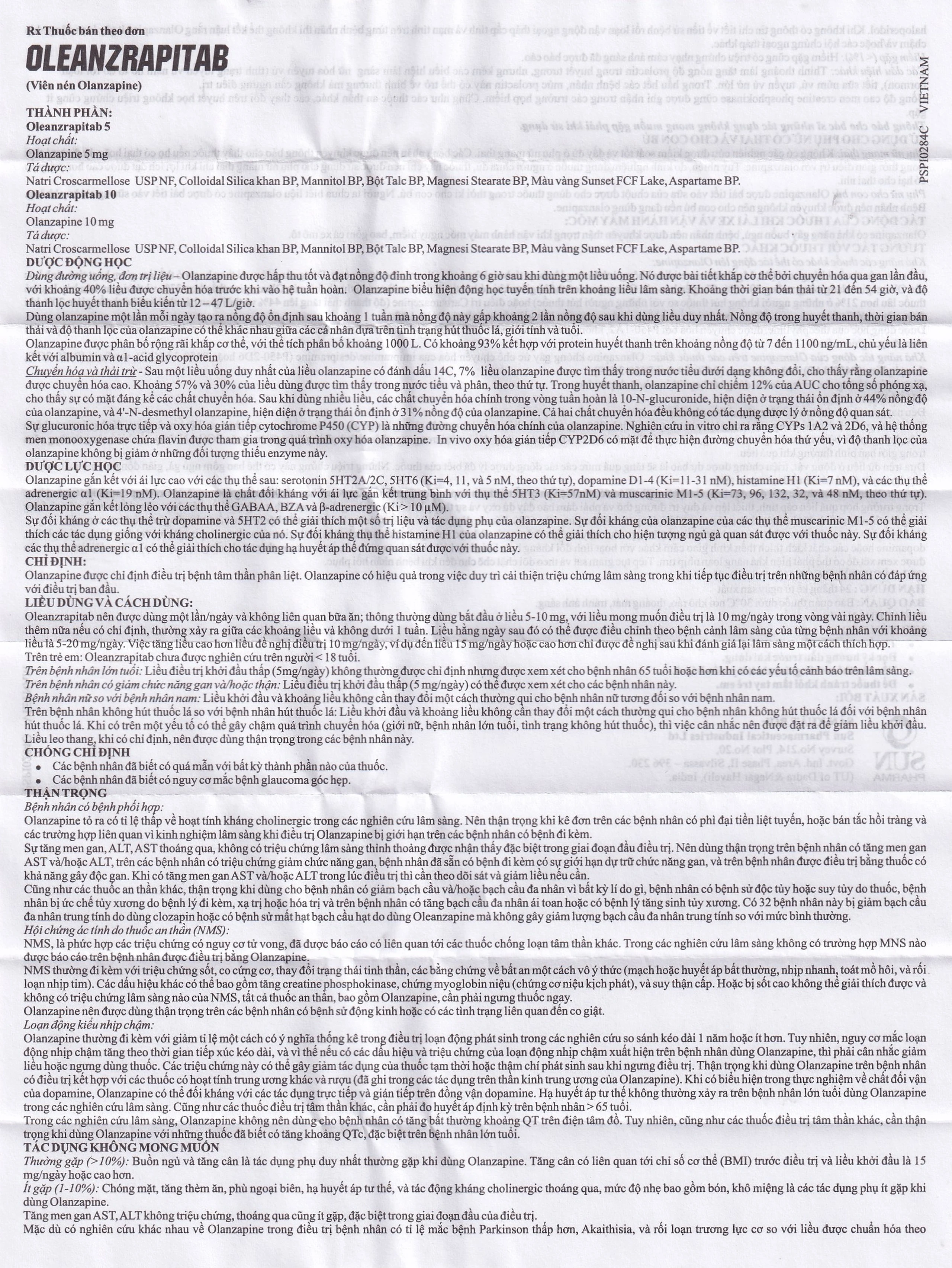 Viên nén Oleanzrapitab 5 Sun Pharma điều trị bệnh tâm thần phân liệt (5 vỉ x 10 viên)