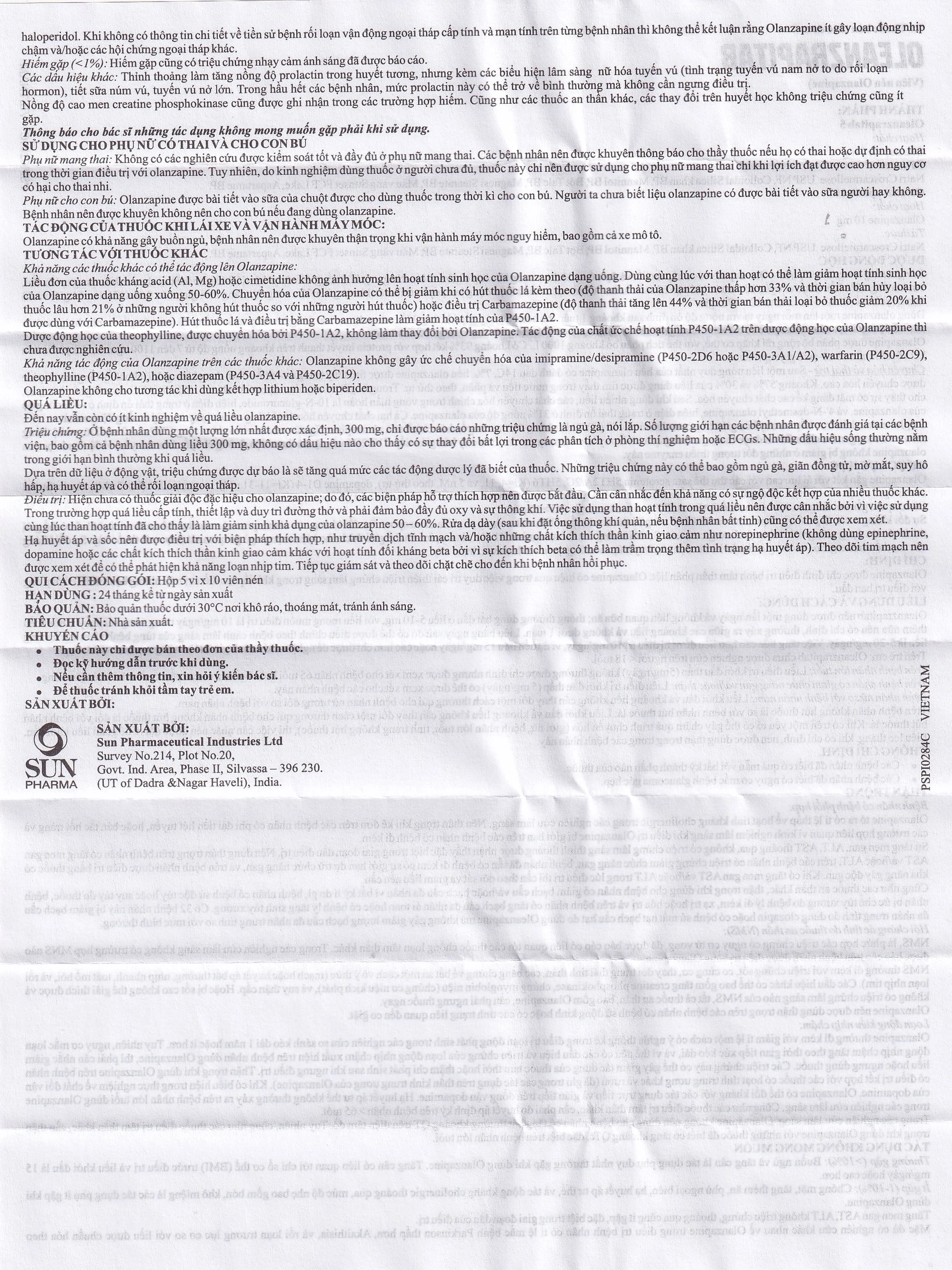 Viên nén Oleanzrapitab 5 Sun Pharma điều trị bệnh tâm thần phân liệt (5 vỉ x 10 viên)