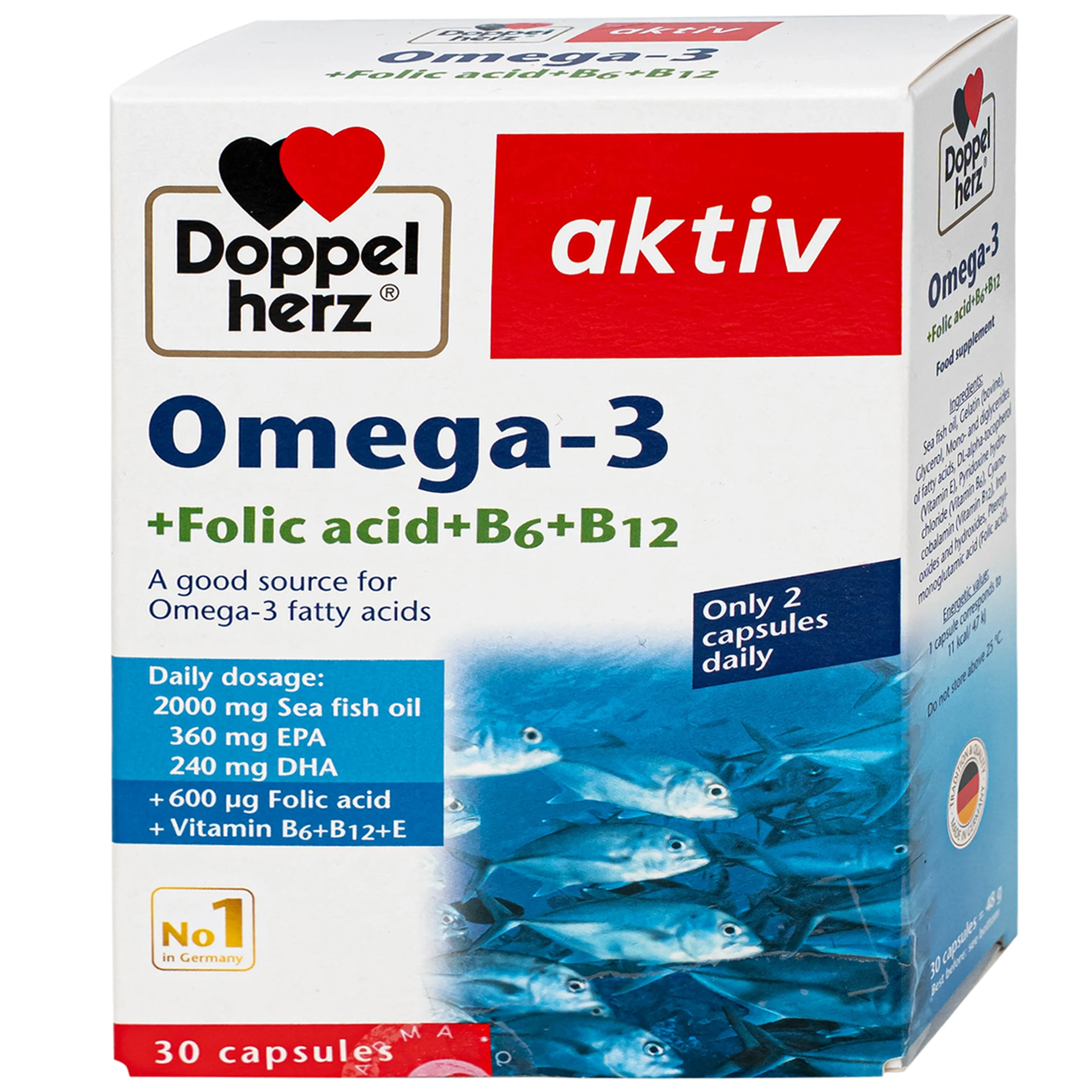 Viên uống hỗ trợ mạch máu khỏe mạnh Omega-3 + Folic acid + B6 + B12 (3 vỉ x 10 viên)