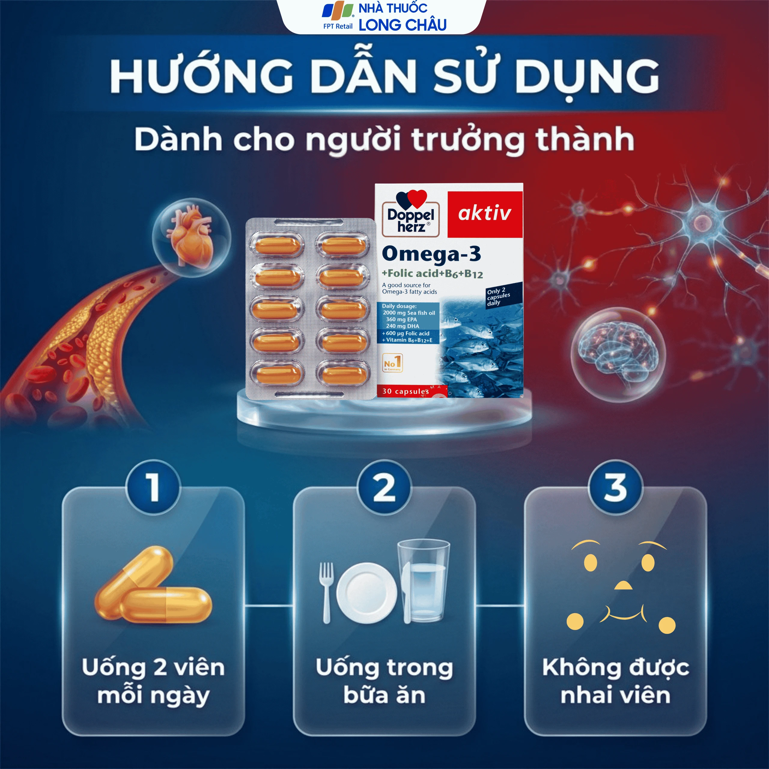 Viên uống hỗ trợ mạch máu khỏe mạnh Omega-3 + Folic acid + B6 + B12 (3 vỉ x 10 viên) 6