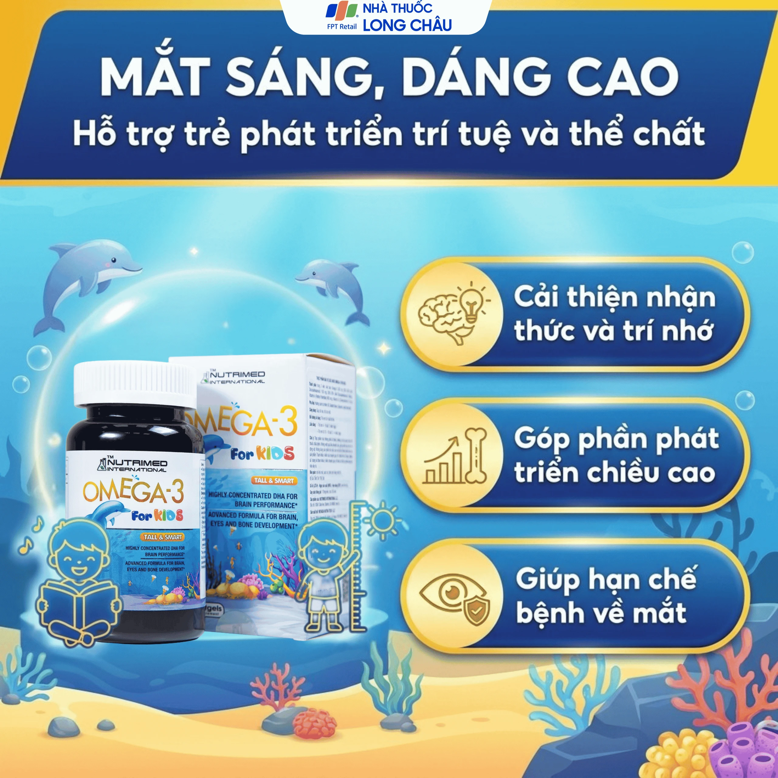 Viên uống giúp trẻ phát triển chiều cao, trí não và thị lực Omega-3 For Kids Nutrimed (100 viên) 2