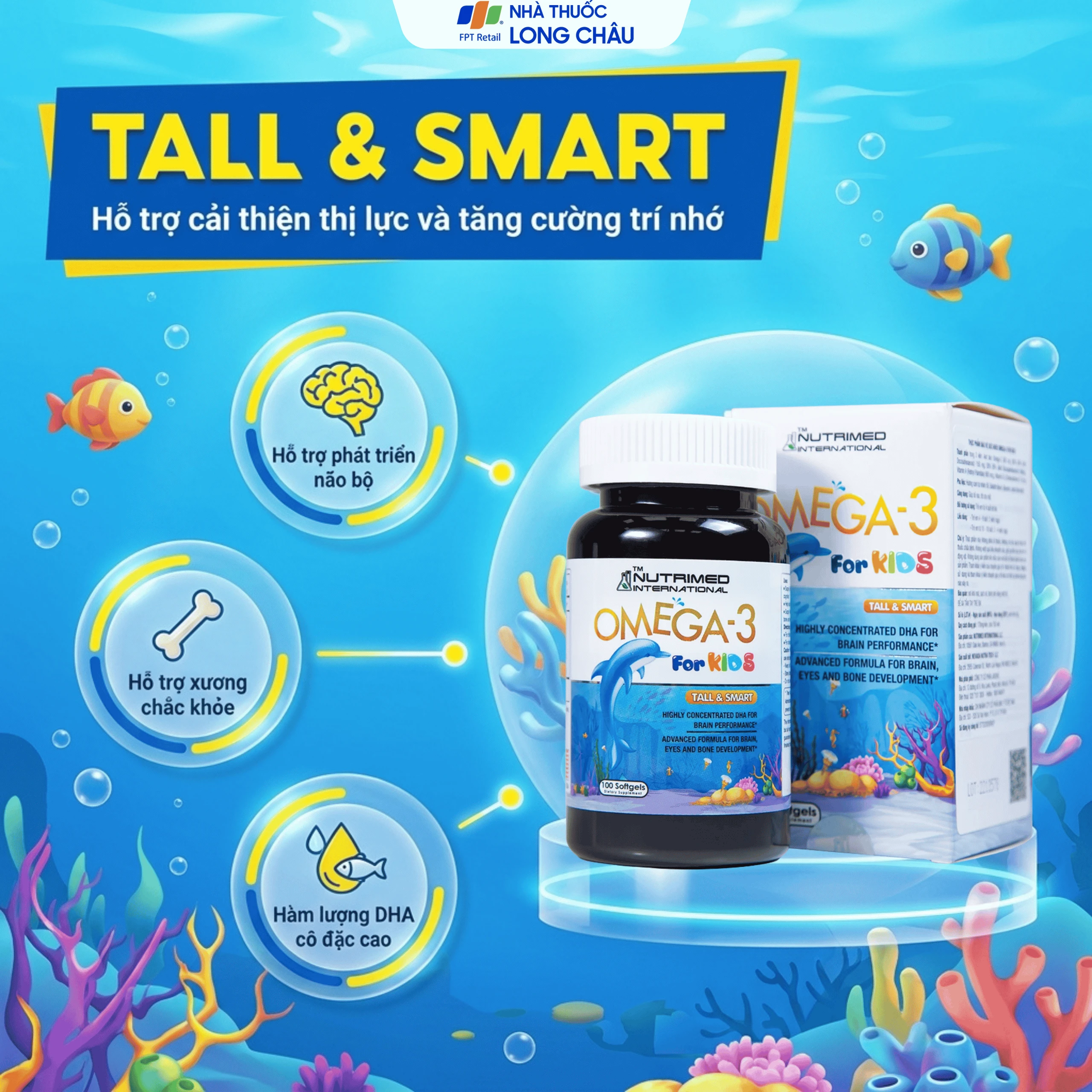Viên uống giúp trẻ phát triển chiều cao, trí não và thị lực Omega-3 For Kids Nutrimed (100 viên) 4