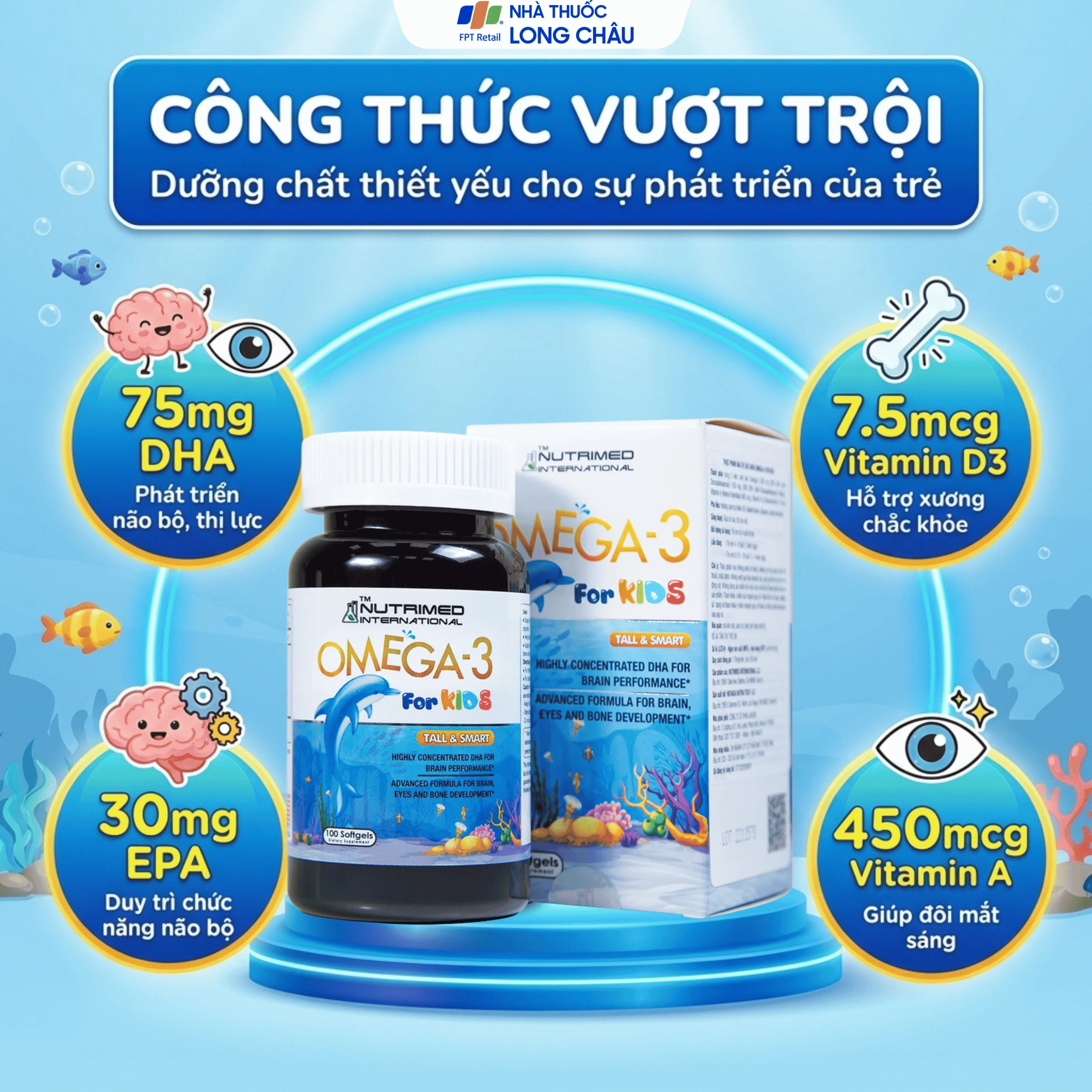 Viên uống giúp trẻ phát triển chiều cao, trí não và thị lực Omega-3 For Kids Nutrimed (100 viên) 3