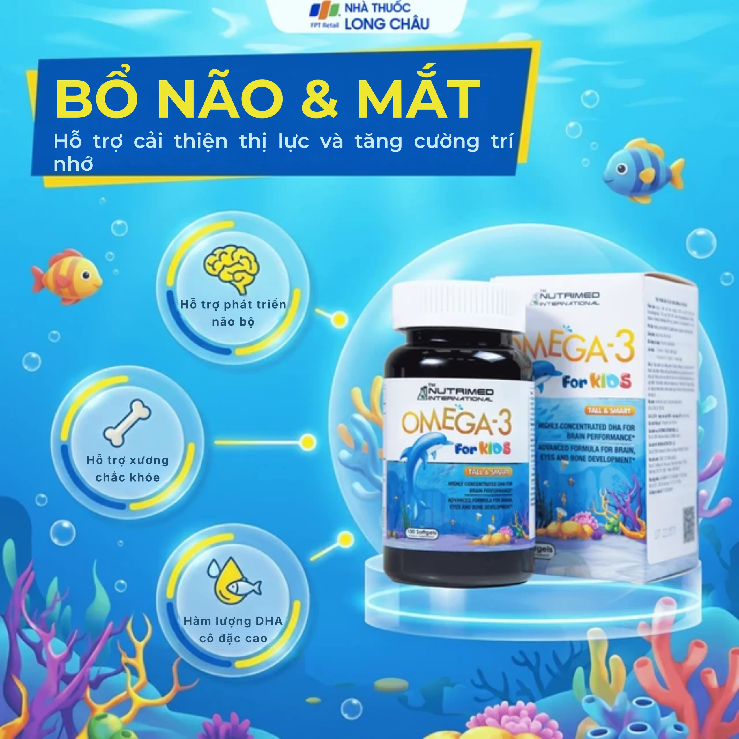 Viên uống giúp trẻ phát triển chiều cao, trí não và thị lực Omega-3 For Kids Nutrimed (100 viên) 2
