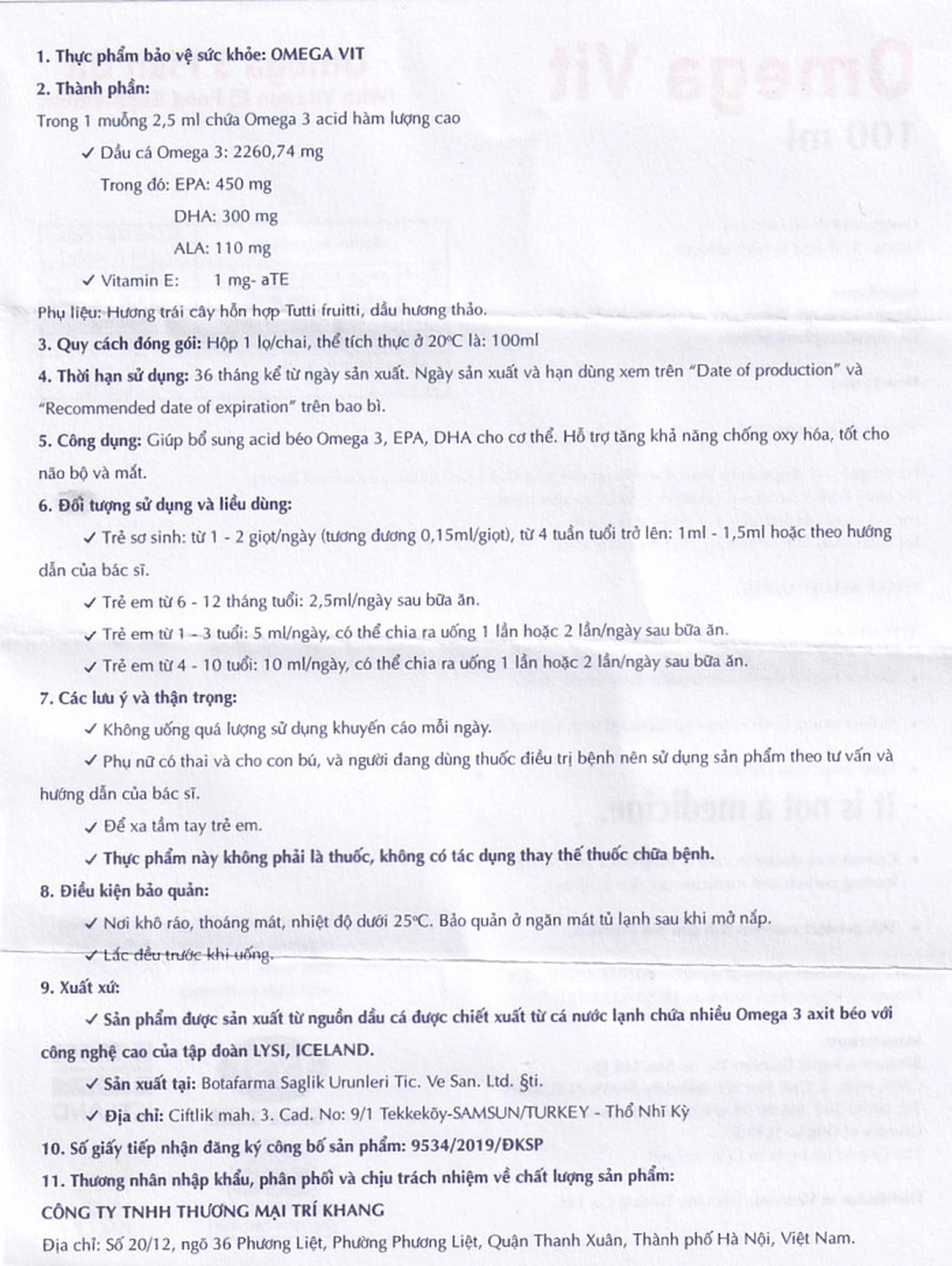 Siro bổ não Omega Vit Botafarma (100ml)