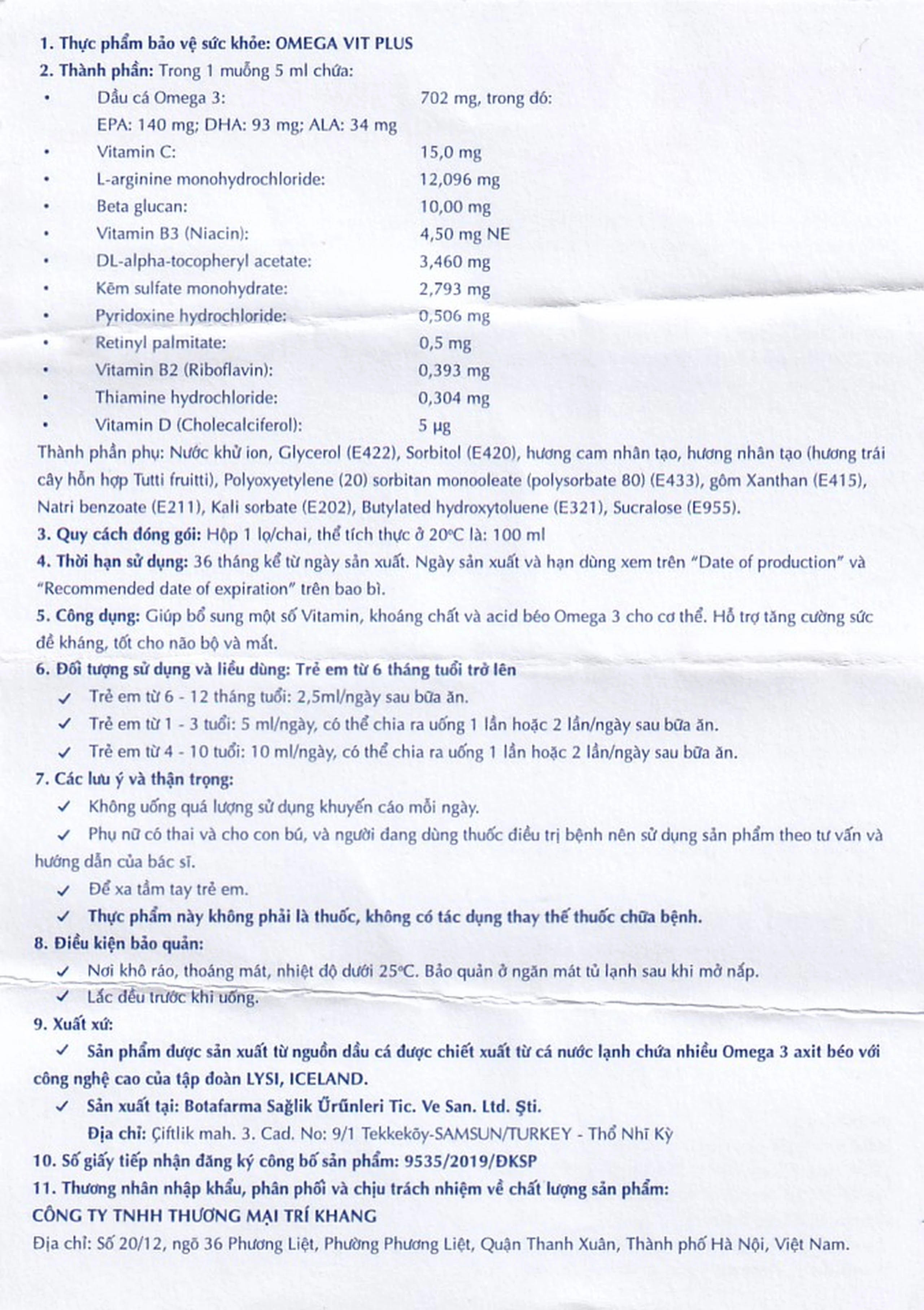 Siro bổ não Omega Vit Plus+ Botafarma (100ml)