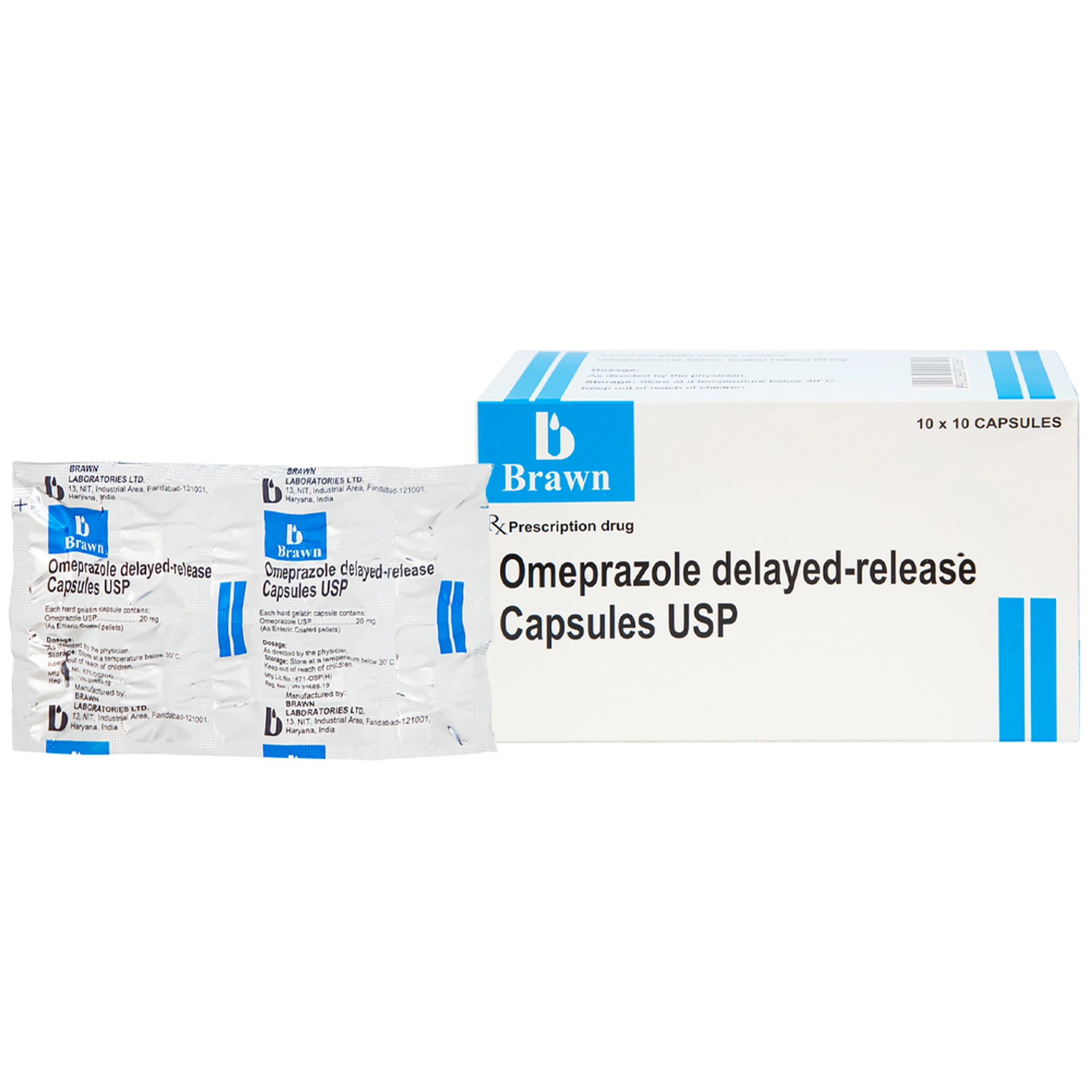 Thuốc Omeprazole 20mg Delayed Release Brawn điều trị loét dạ dày tá tràng (10 vỉ x 10 viên)