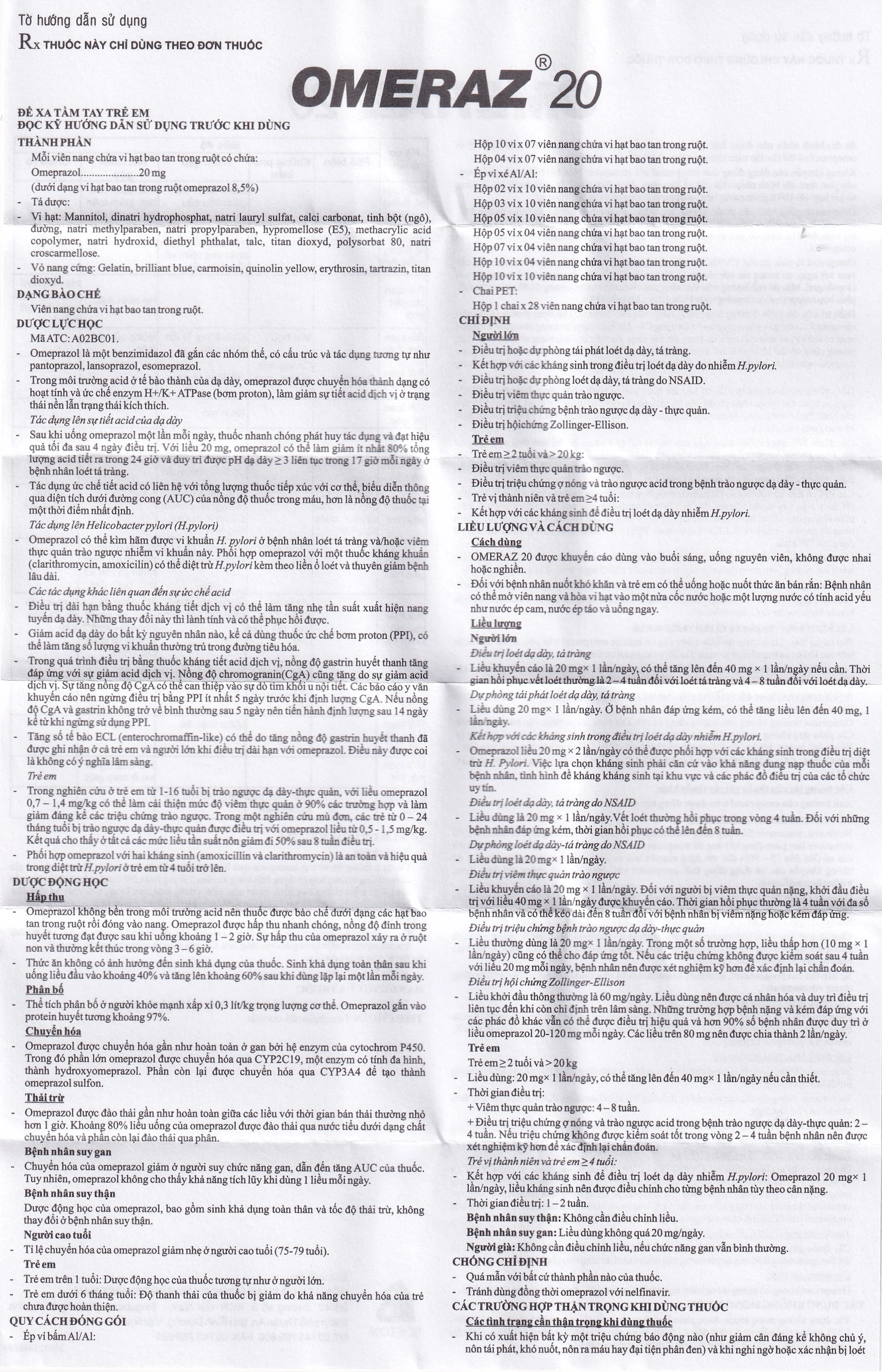 Viên nang Omeraz 20 Boston điều trị và dự phòng tái phát loét dạ dày, tá tràng (5 vỉ x 4 viên) 