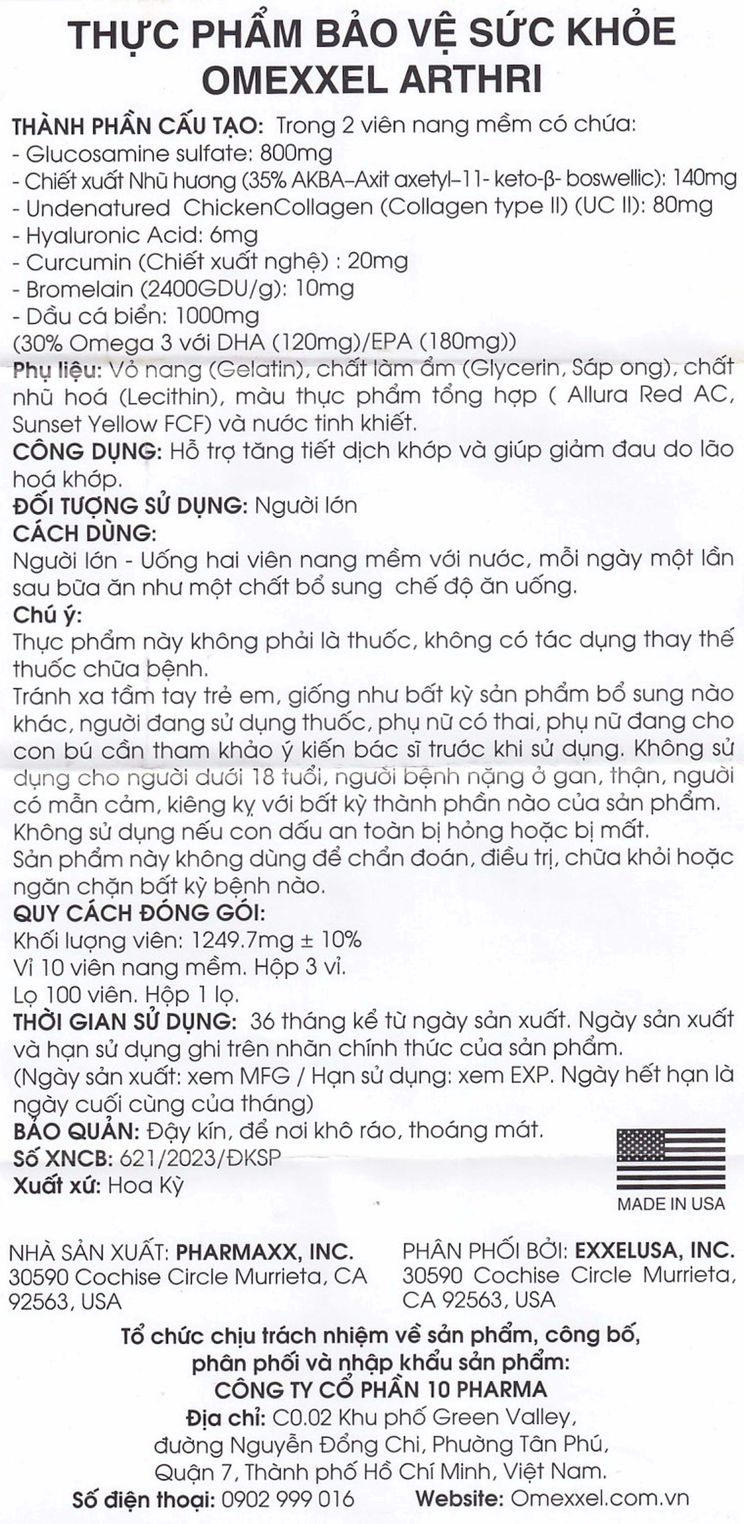Viên uống hỗ trợ tăng tiết dịch khớp, giảm đau khớp Omexxel Arthri (3 vỉ x 10 viên)