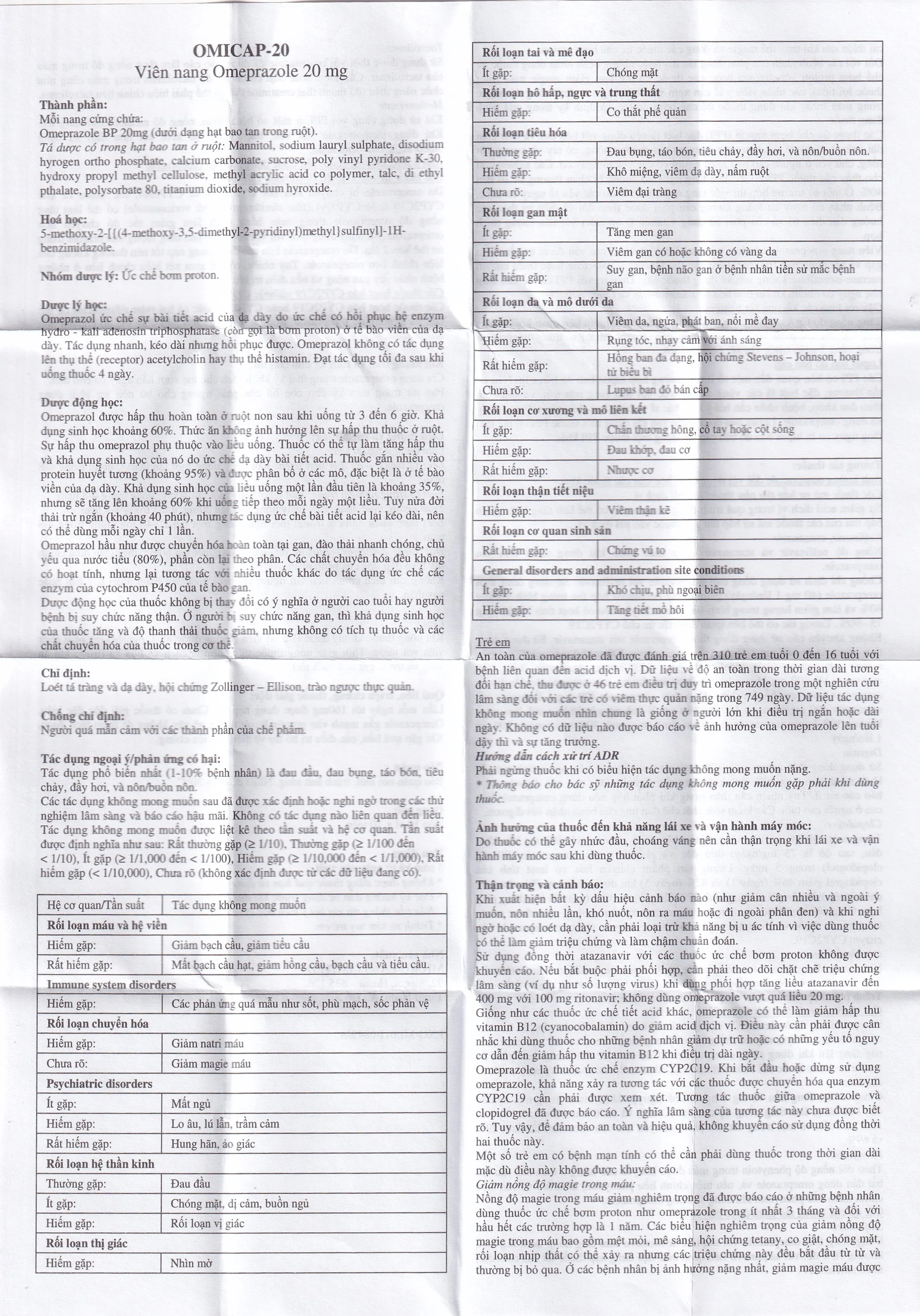 Thuốc Omicap-20 Micro điều trị loét tá tràng và dạ dày, hội chứng Zollinger – Ellison, trào ngược thực quản (10 vỉ x 10 viên)