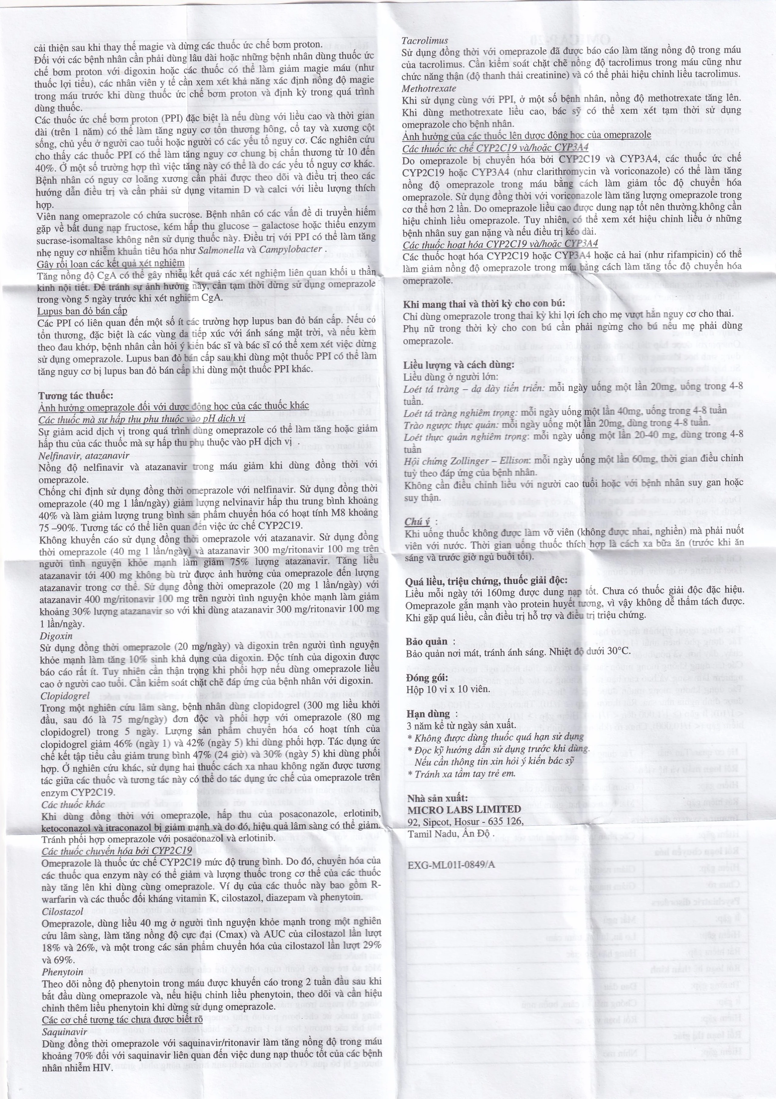 Thuốc Omicap-20 Micro điều trị loét tá tràng và dạ dày, hội chứng Zollinger – Ellison, trào ngược thực quản (10 vỉ x 10 viên)