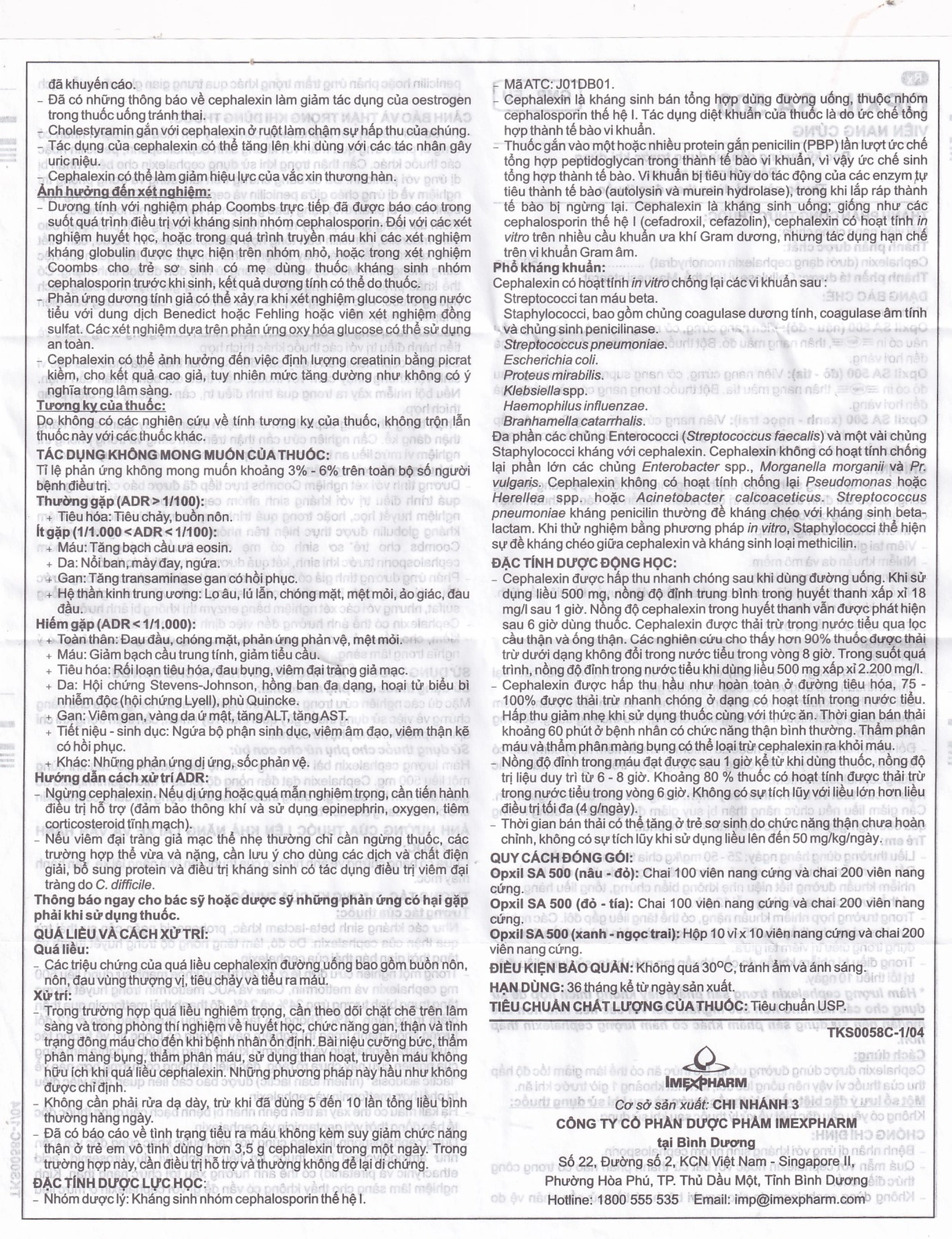 Thuốc OPXIL SA 500 Imexpharm điều trị các nhiễm khuẩn do các vi khuẩn nhạy cảm (10 vỉ x 10 viên)