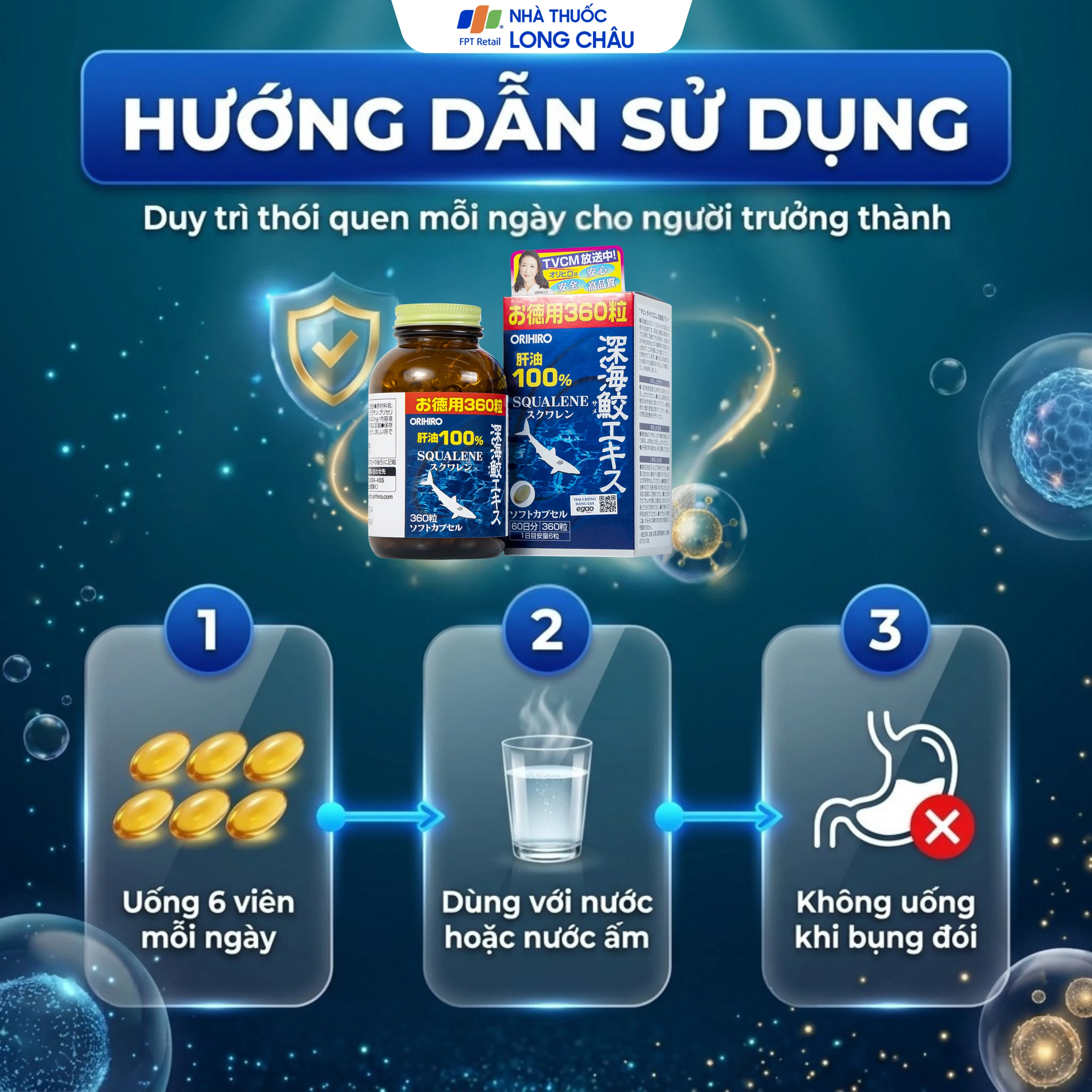 Viên uống giúp chống oxy hóa Orihiro Deep Sea Shark extract (360 viên) 5