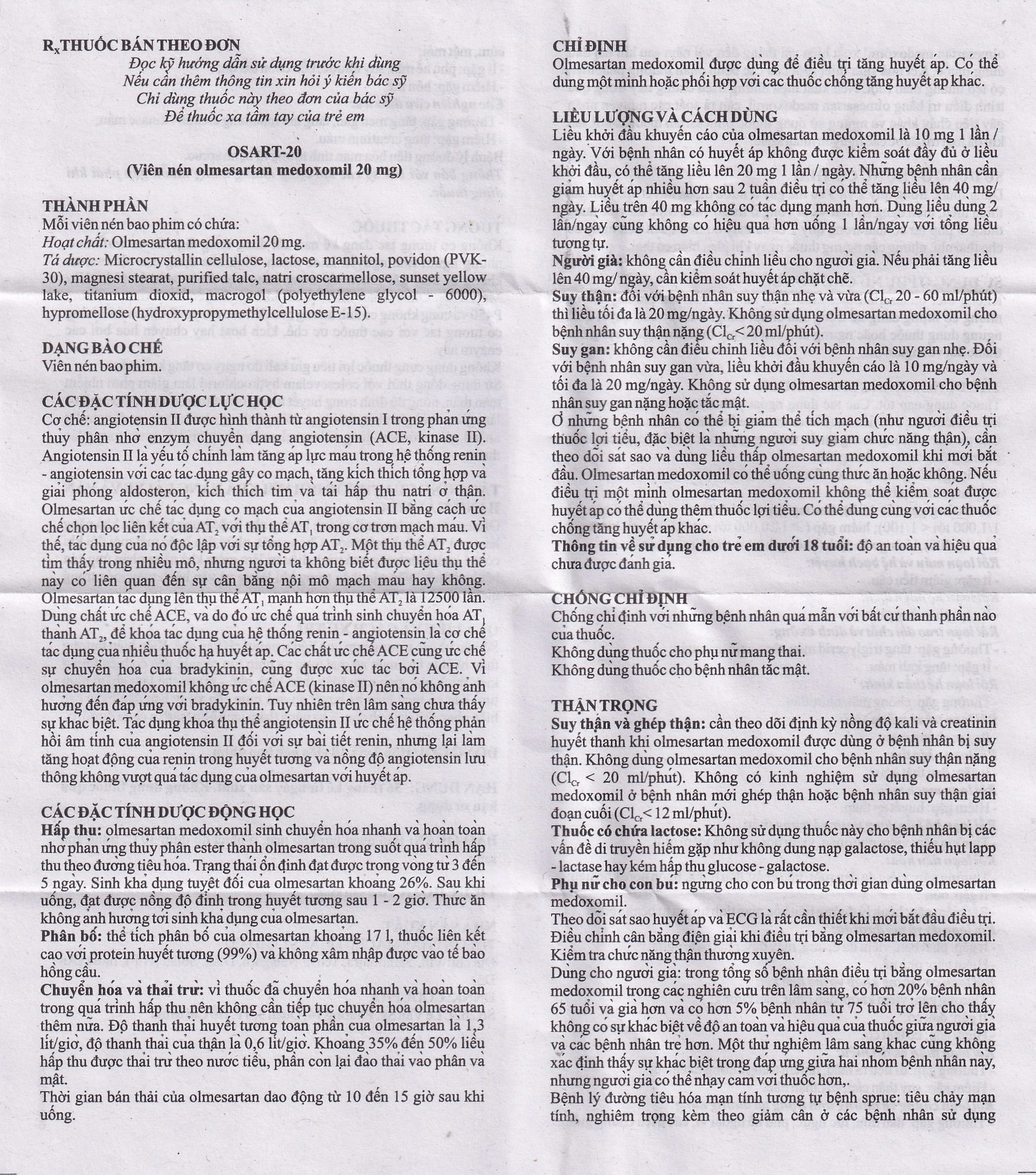 Viên nén Osart-20 Theon Pharma điều trị tăng huyết áp, xơ vữa động mạch (3 vỉ x 10 viên)