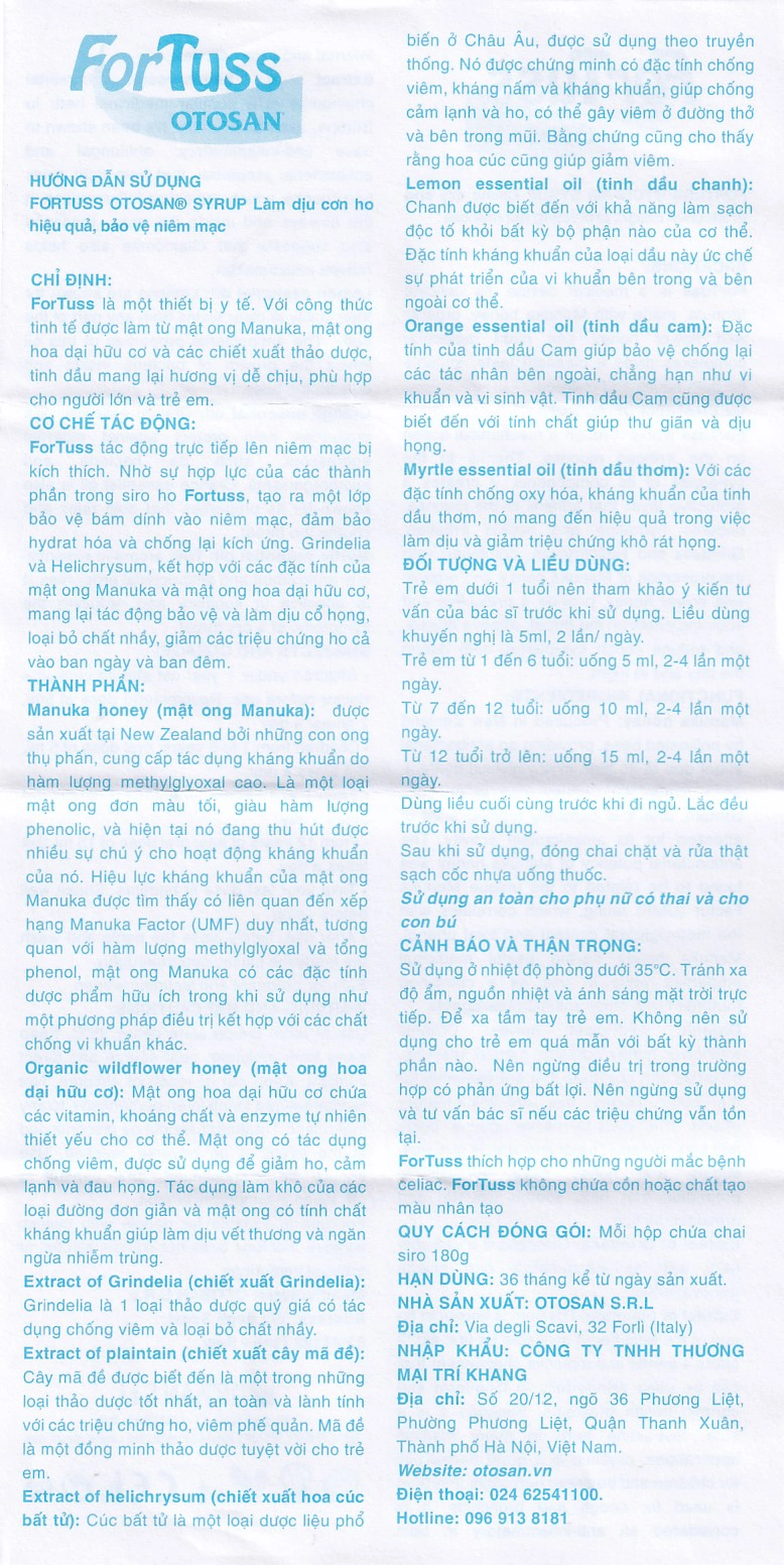Siro ho Fortuss Otosan 180g hỗ trợ làm dịu cơn ho hiệu quả, bảo vệ niêm mạc 