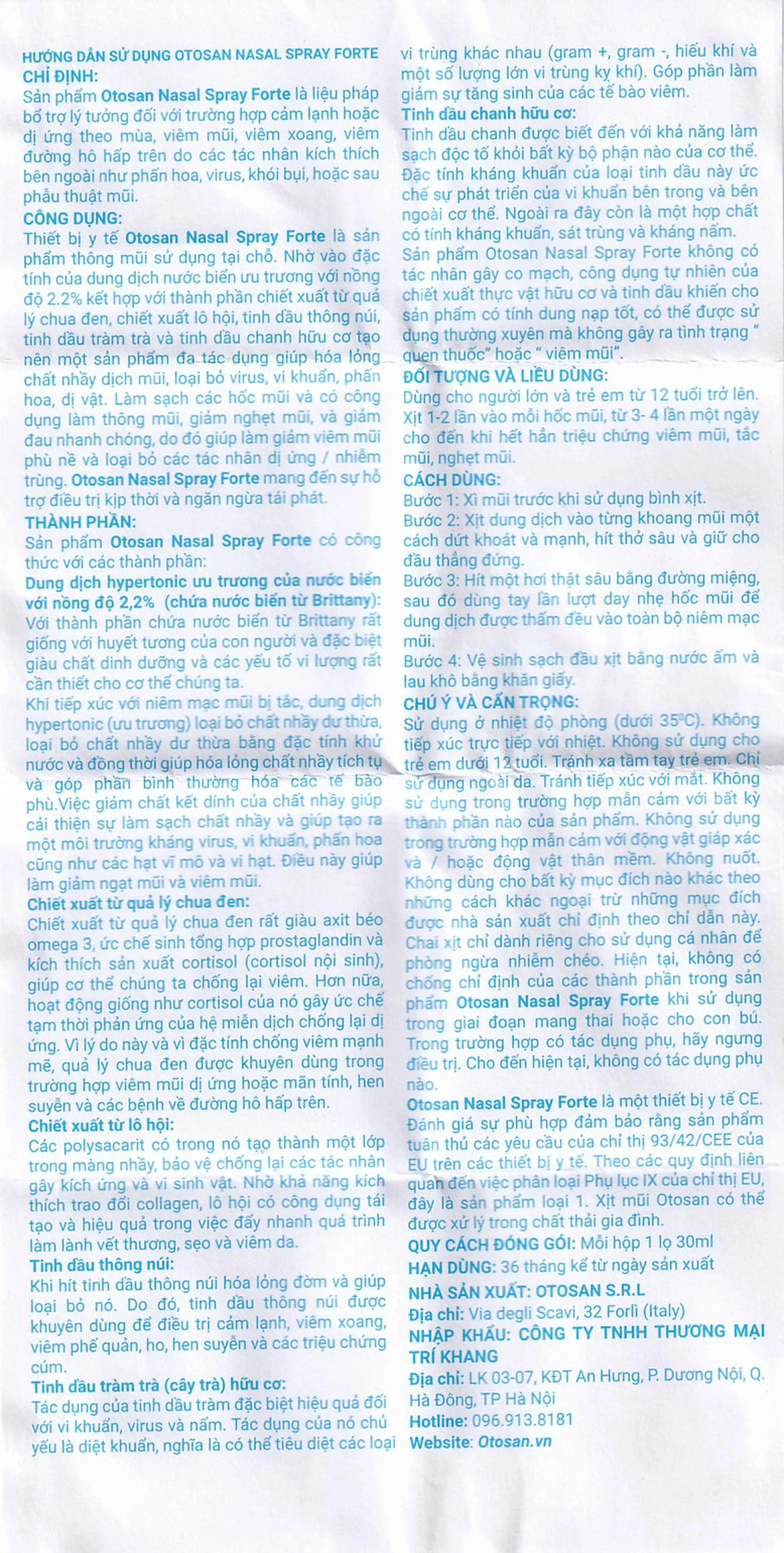 Xịt mũi người lớn Otosan Nasal Spray Forte 30ml hỗ trợ điều trị viêm mũi, viêm xoang