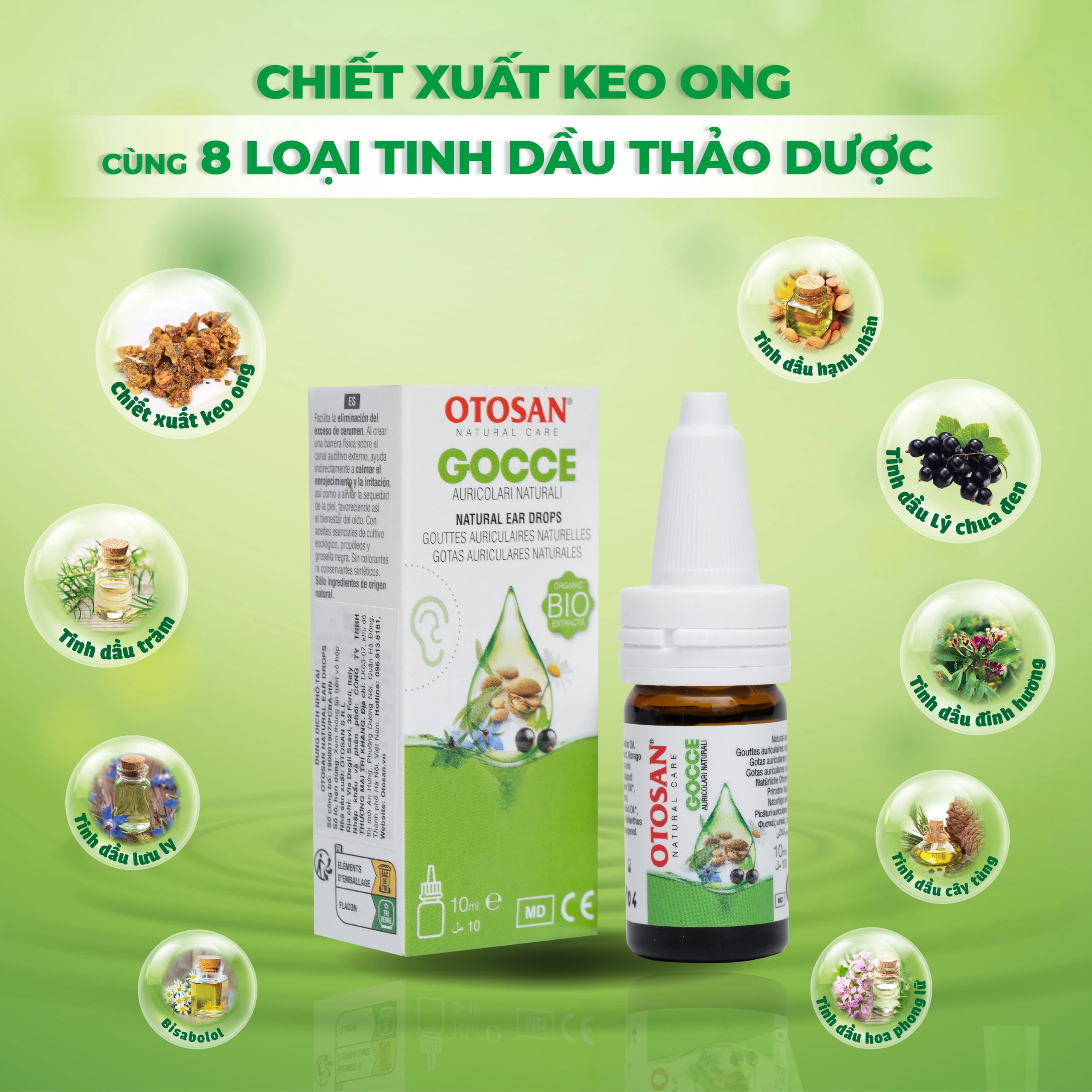 Dung dịch nhỏ tai Otosan Natural Ear Drops 10ml giảm đau, chống viêm, làm sạch tai