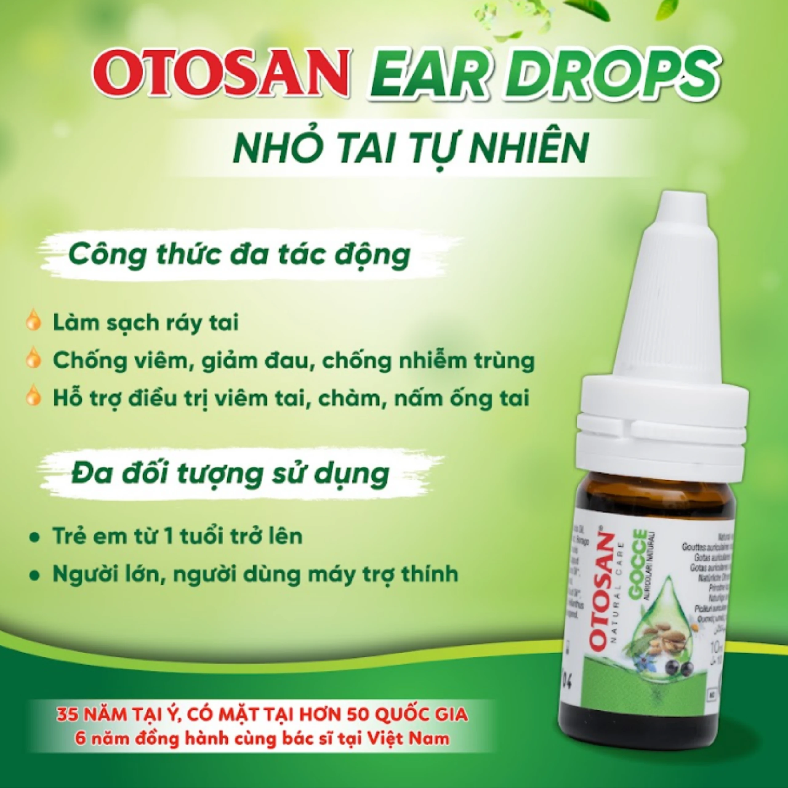 Dung dịch nhỏ tai Otosan Natural Ear Drops 10ml giảm đau, chống viêm, làm sạch tai