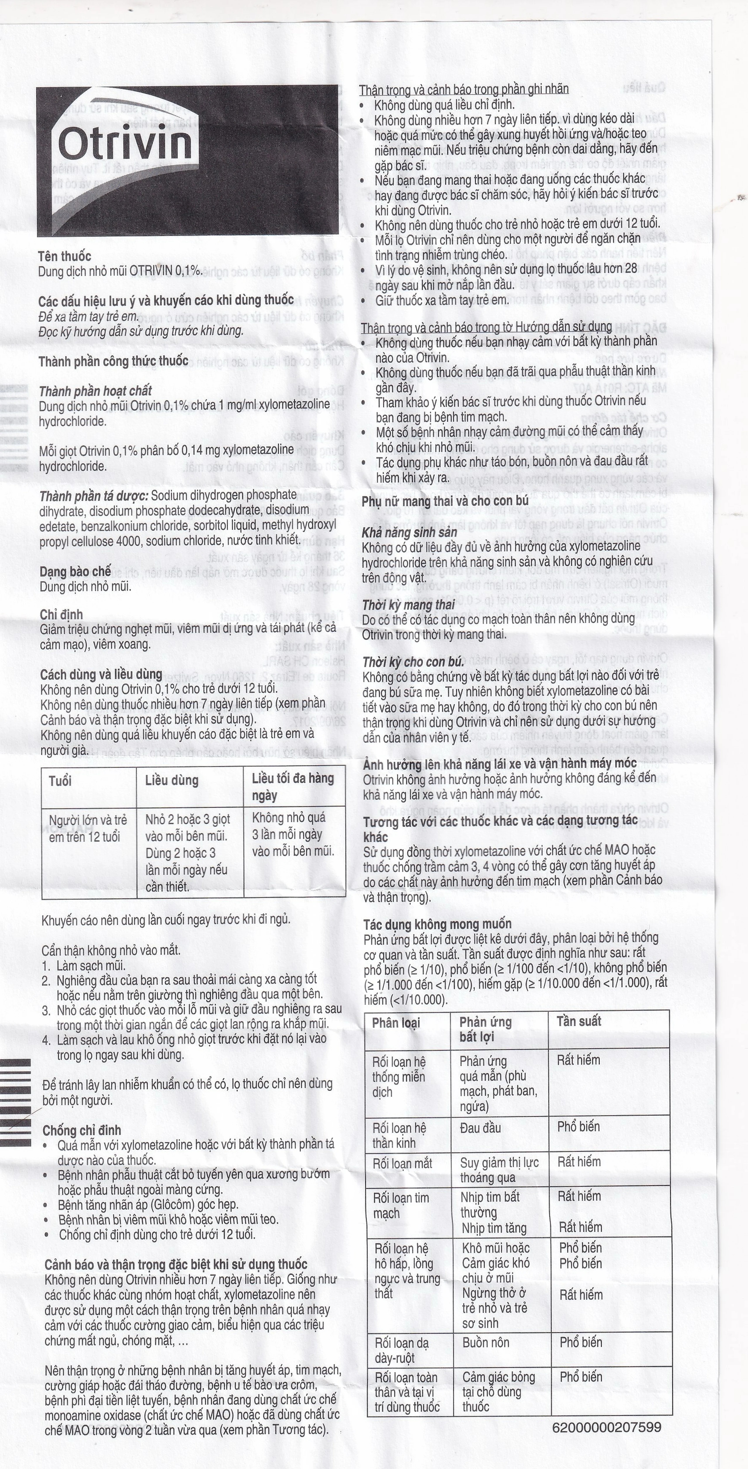 Thuốc nhỏ mũi Otrivin 0.1% GSK điều trị nghẹt mũi, sung huyết mũi họng (10ml)