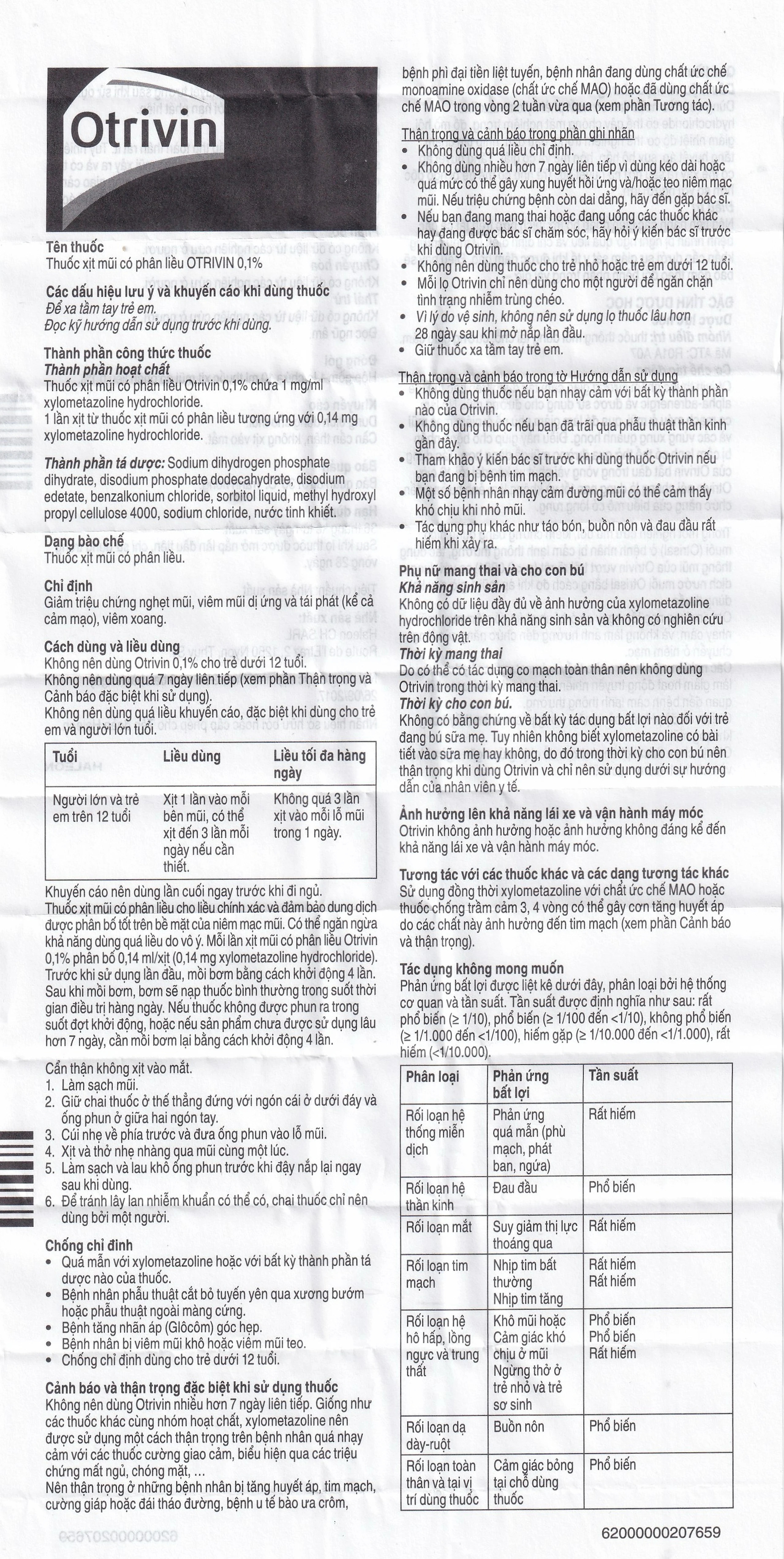 Thuốc xịt mũi Otrivin 0.1% GSK điều trị nghẹt mũi, sung huyết mũi (10ml) 
