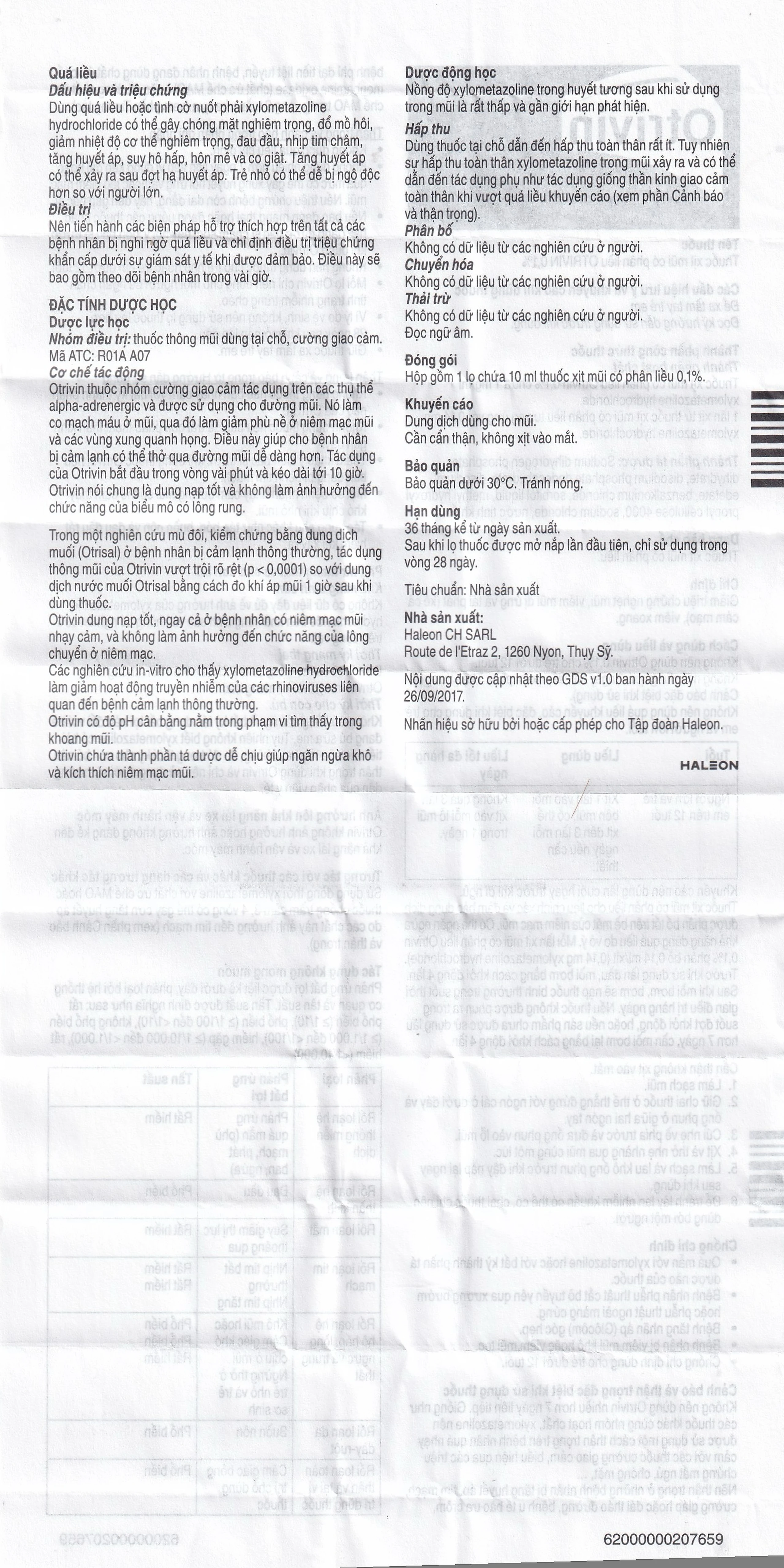 Thuốc xịt mũi Otrivin 0.1% GSK điều trị nghẹt mũi, sung huyết mũi (10ml) 