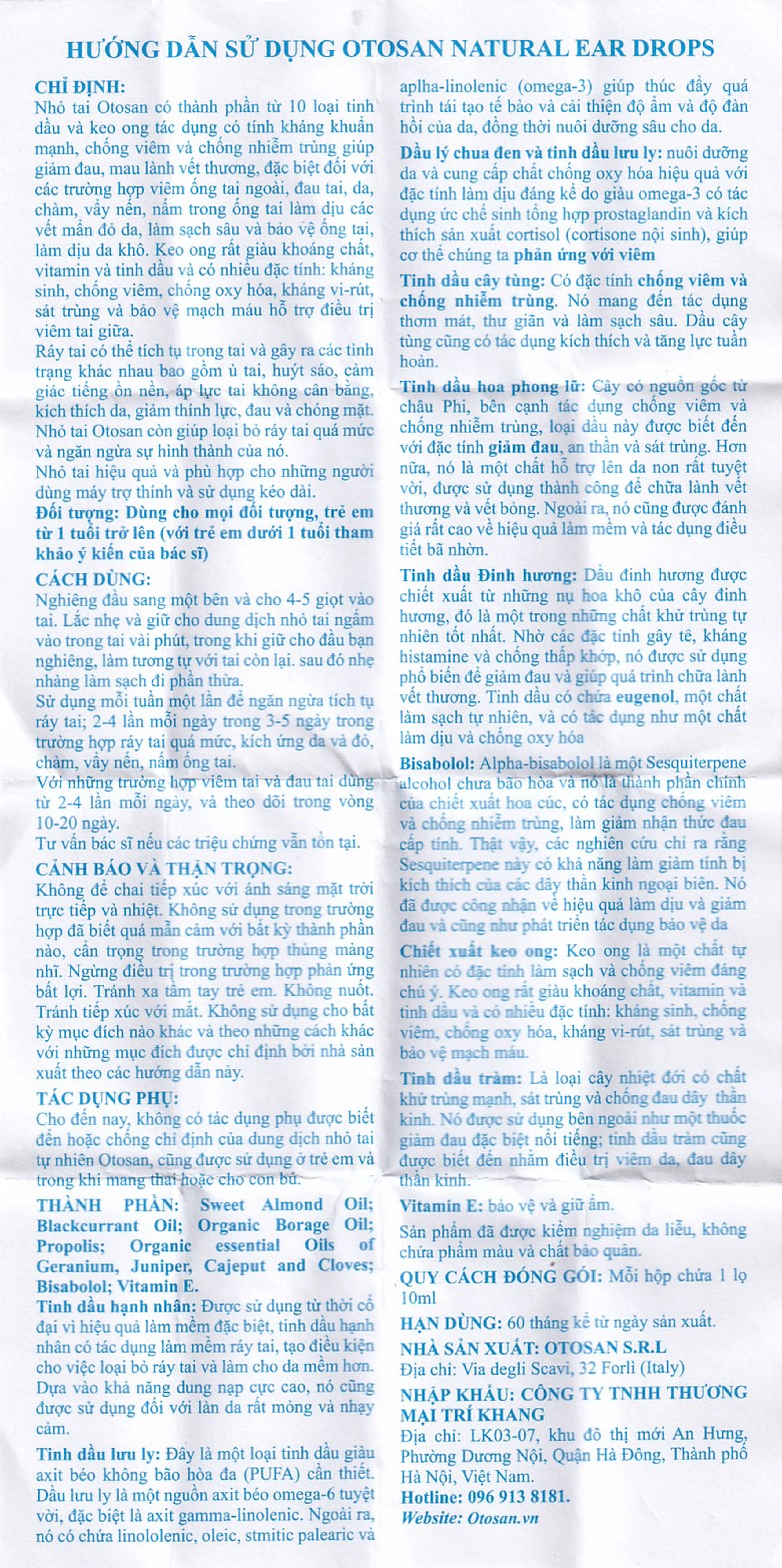 Dung dịch nhỏ tai Otosan Natural Ear Drops 10ml giảm đau, chống viêm, làm sạch tai