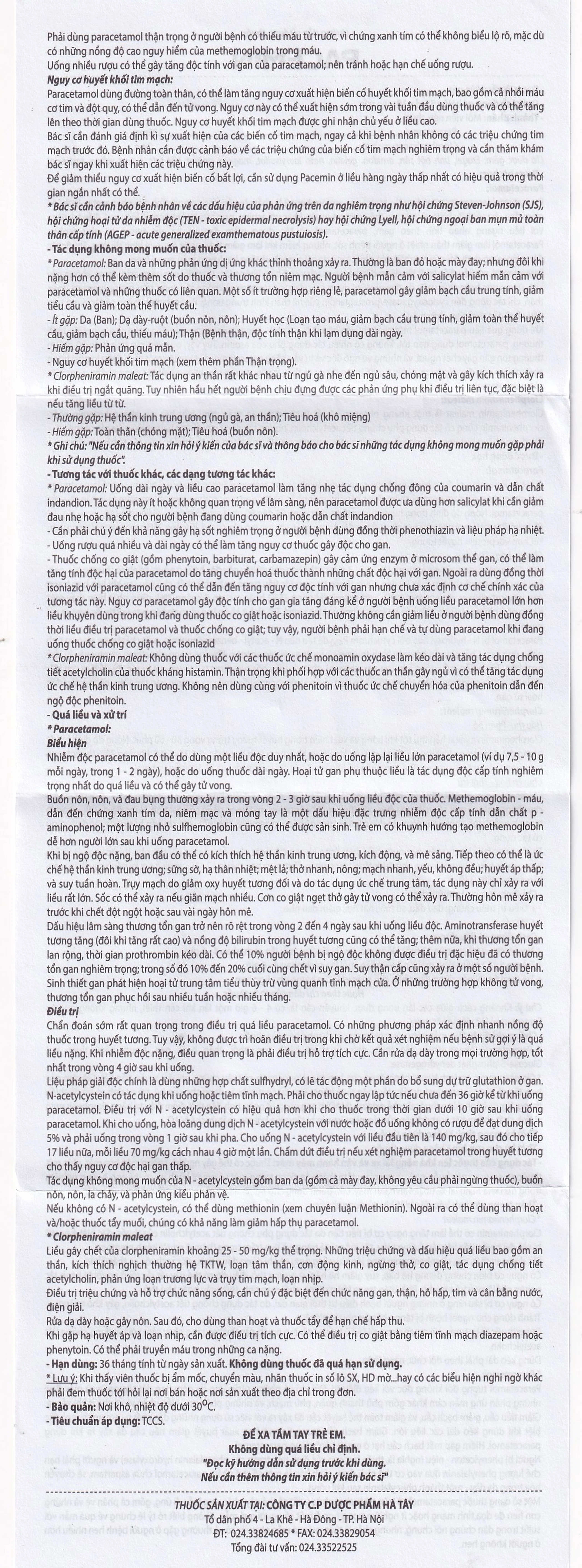 Viên nén Pacemin Hataphar điều trị triệu chứng đau đầu, sổ mũi, hắt hơi, giảm đau nhẹ (50 vỉ x 10 viên)