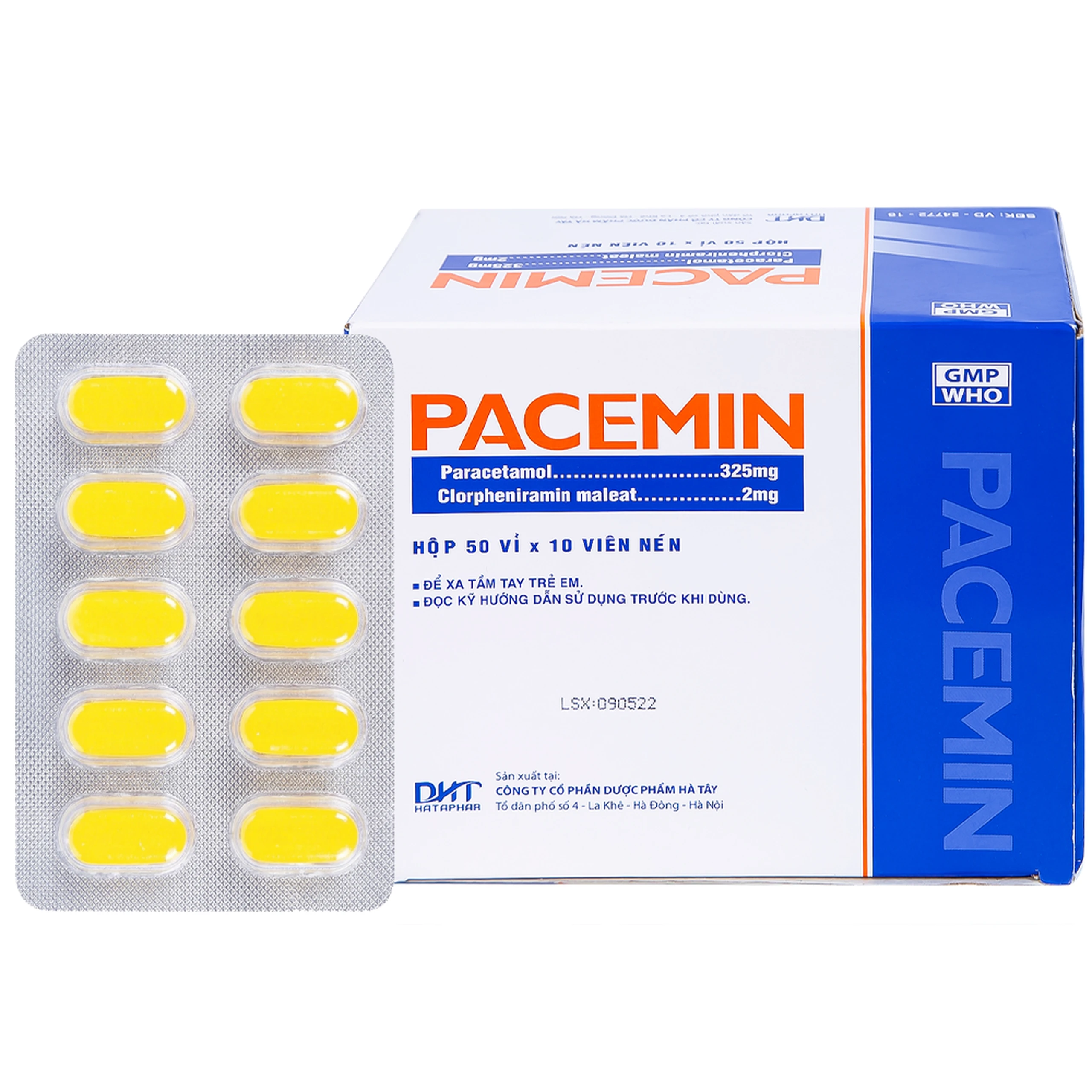 Viên nén Pacemin Hataphar điều trị triệu chứng đau đầu, sổ mũi, hắt hơi, giảm đau nhẹ (50 vỉ x 10 viên)