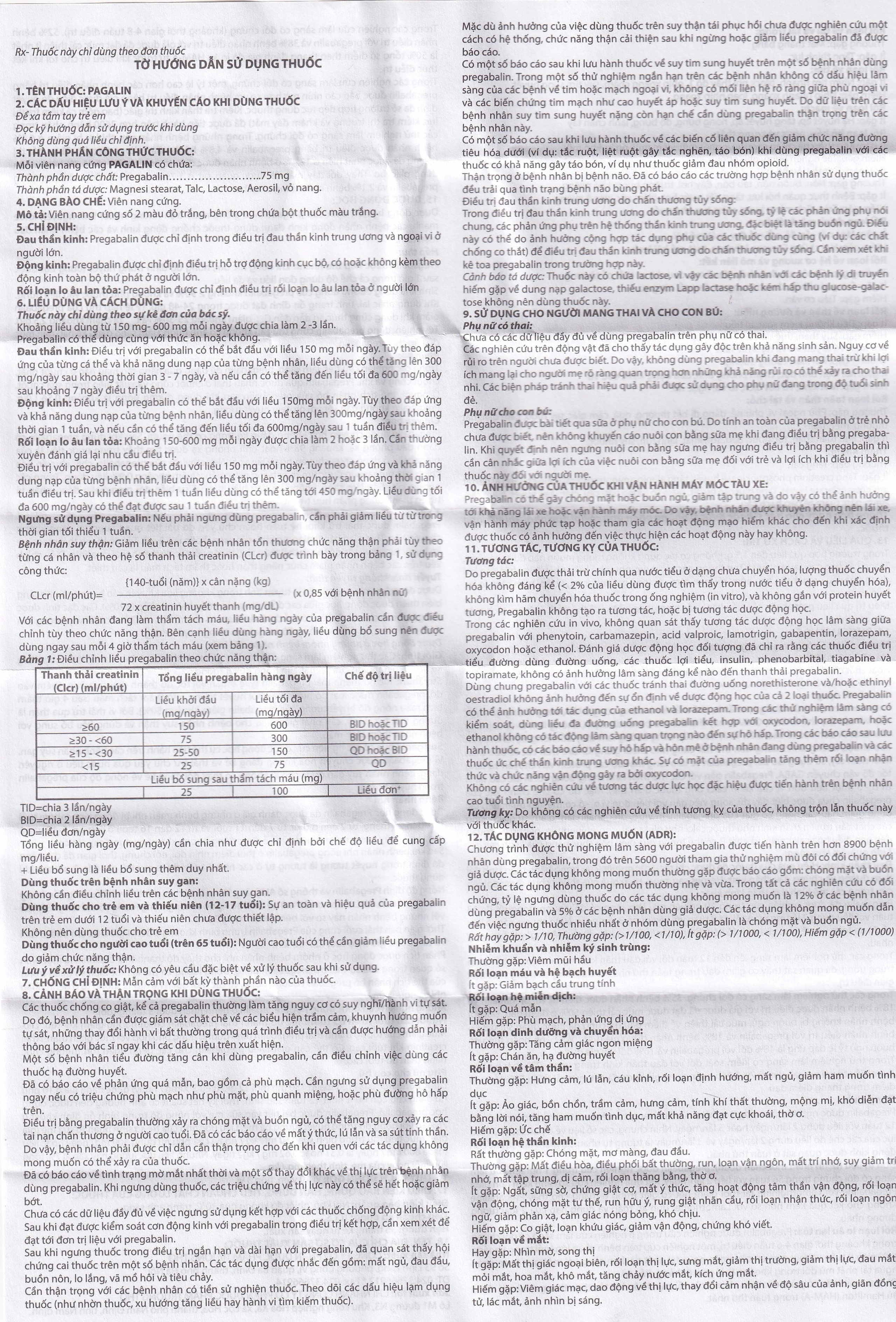 Viên nang cứng Pagalin 75mg Trường Thọ điều trị đau thần kinh, động kinh (3 vỉ x 10 viên)