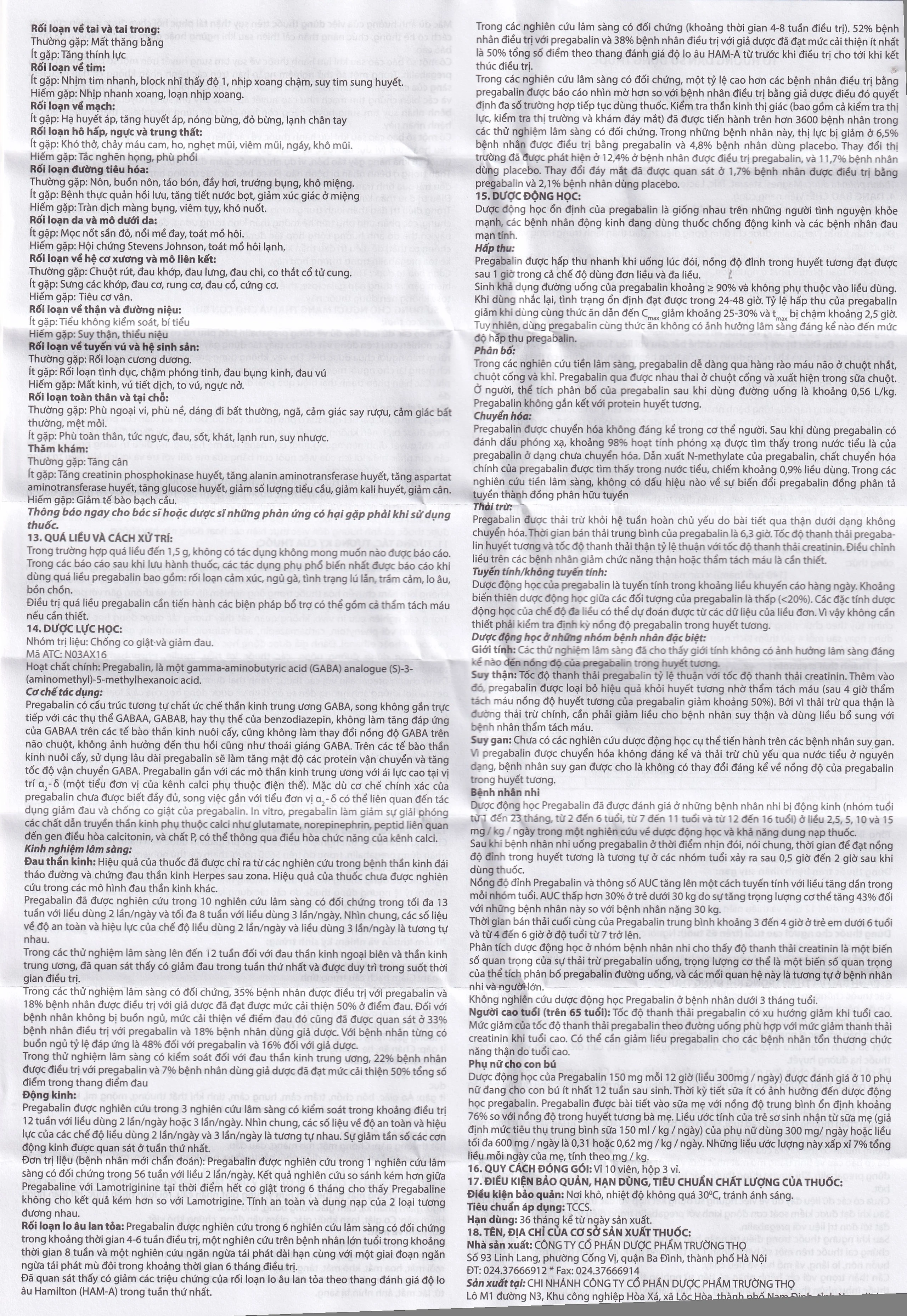 Viên nang cứng Pagalin 75mg Trường Thọ điều trị đau thần kinh, động kinh (3 vỉ x 10 viên)