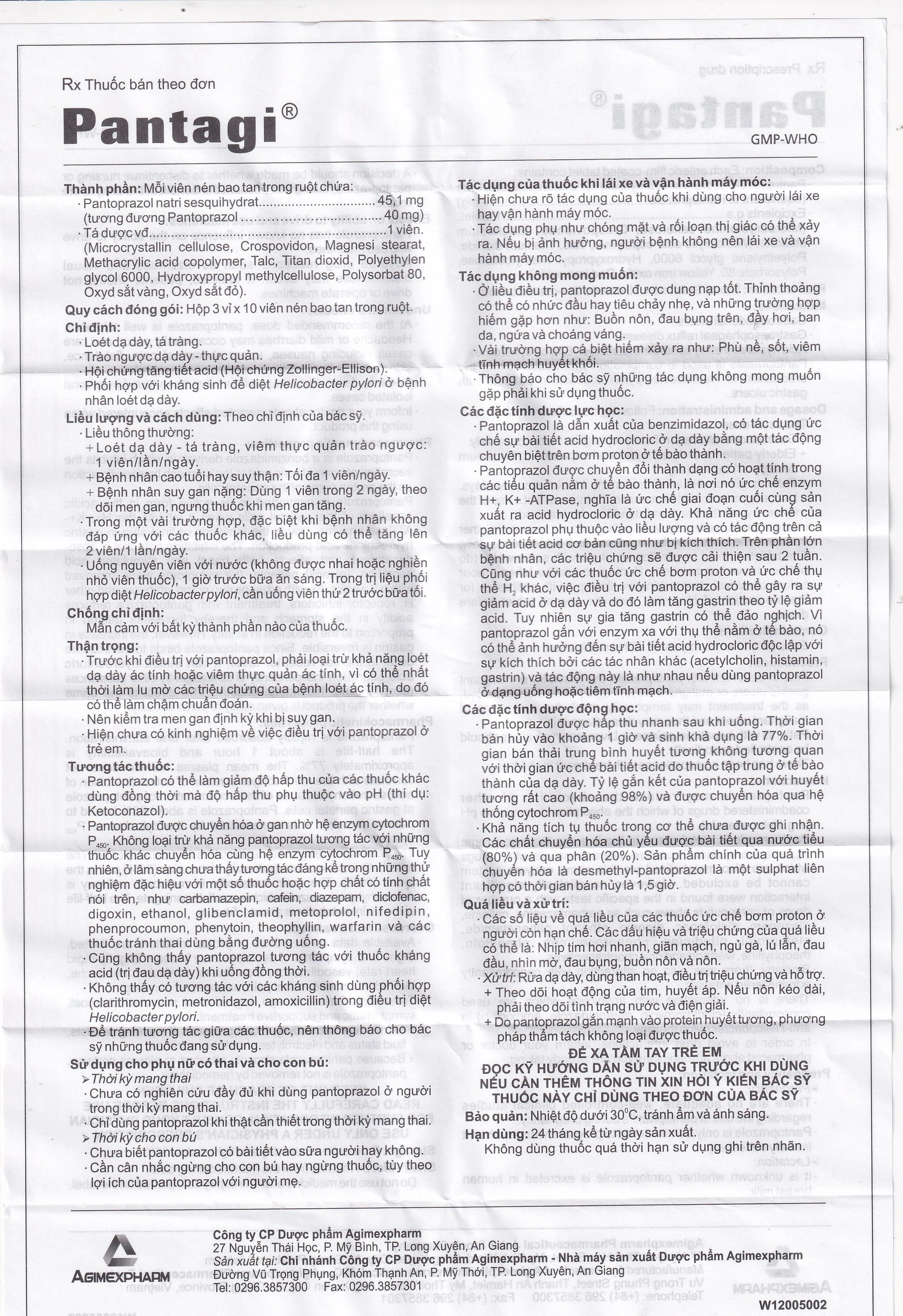 Viên nén Pantagi 40mg Agimexpharm điều trị loét dạ dày - tá tràng (3 vỉ x 10 viên)