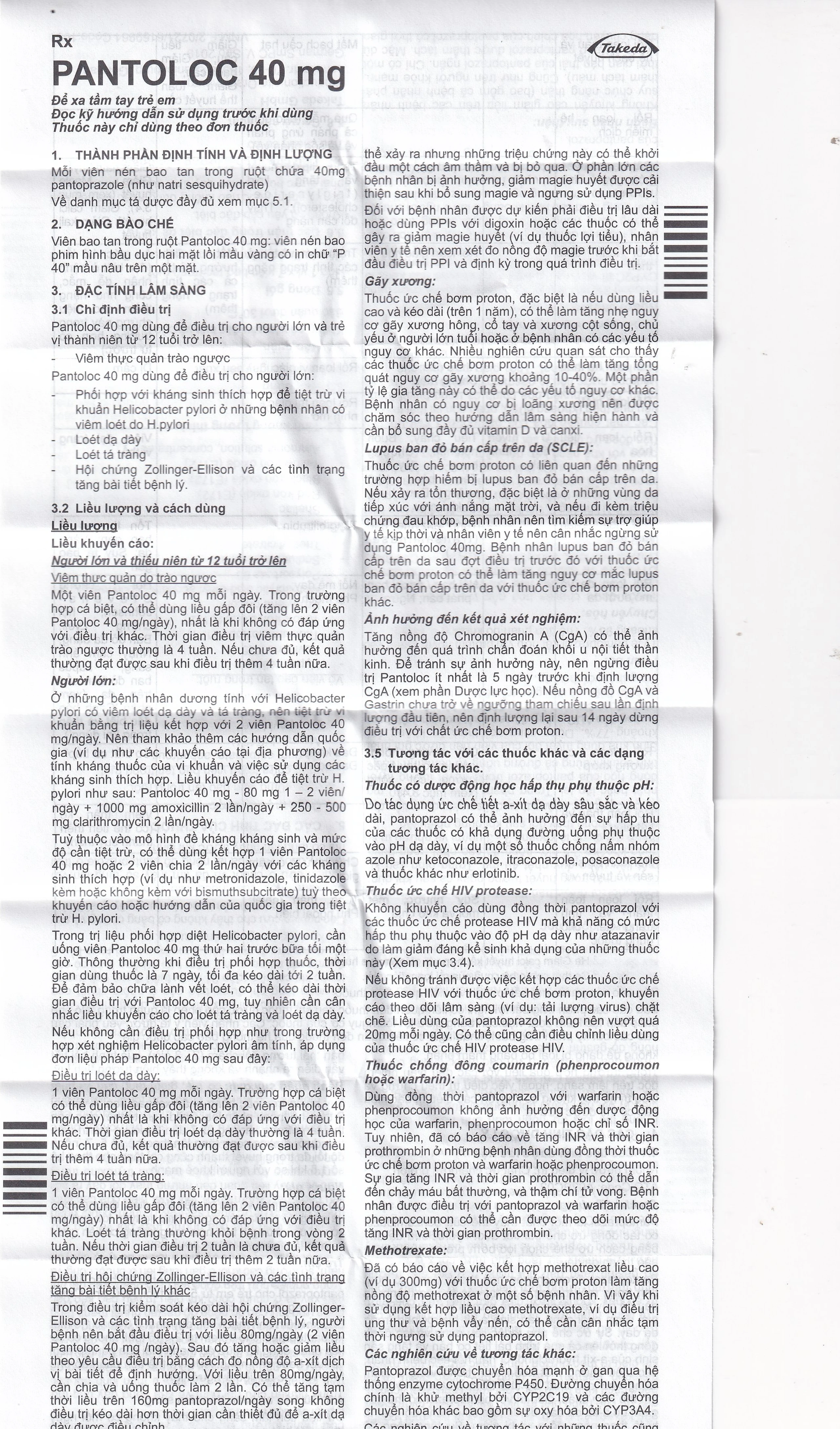 Viên nén Pantoloc 40mg Takeda điều trị viêm thực quản trào ngược (1 vỉ x 7 viên) 