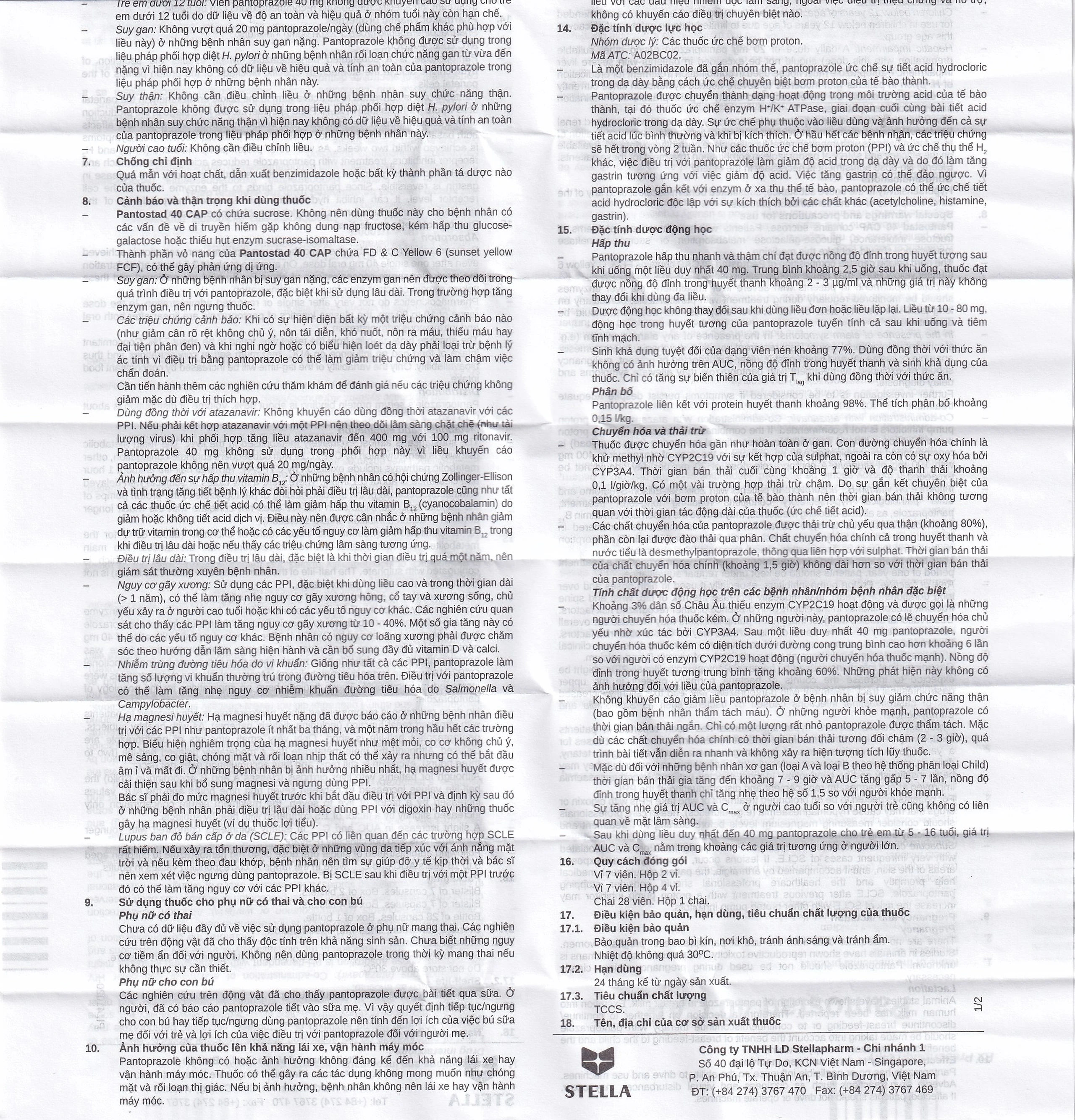 Thuốc Pantostad 40 CAP Stella điều trị viêm thực quản (4 vỉ x 7 viên)