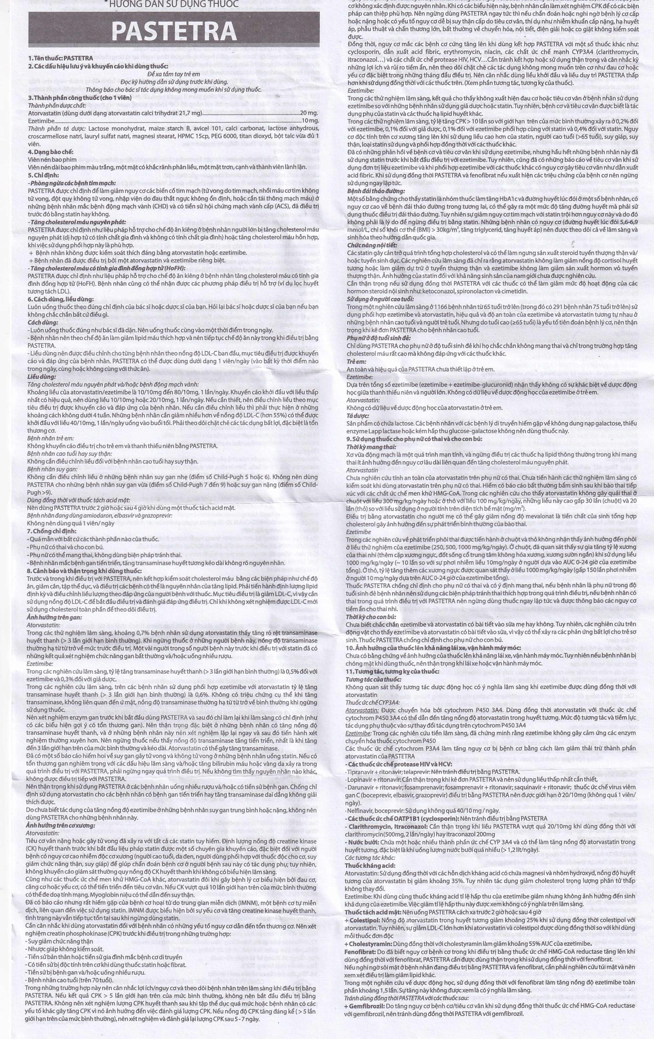 Thuốc Pastetra Pharbaco phòng ngừa các bệnh tim mạch, tăng cholesterol máu (3 vỉ x 10 viên)