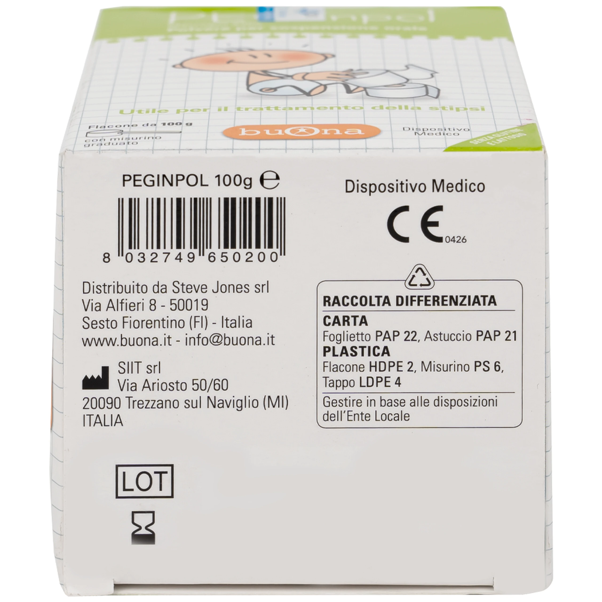 Bột nhuận tràng Buona Peginpol 100g cải thiện tình trạng táo bón cho trẻ từ 6 tháng tuổi