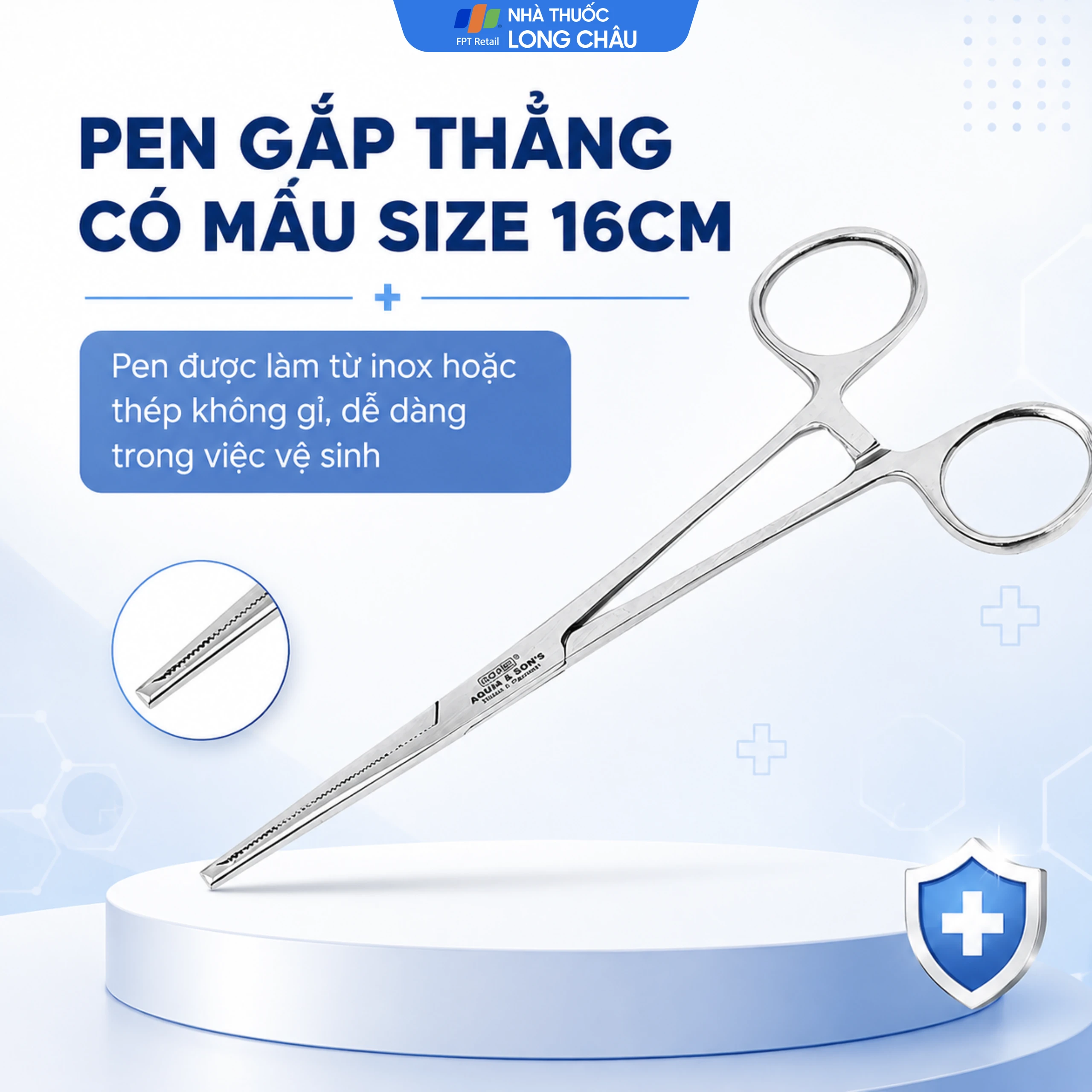 Pen gắp thẳng có mấu size 16cm dùng kẹp bông băng, băng gạc rửa vết thương 3