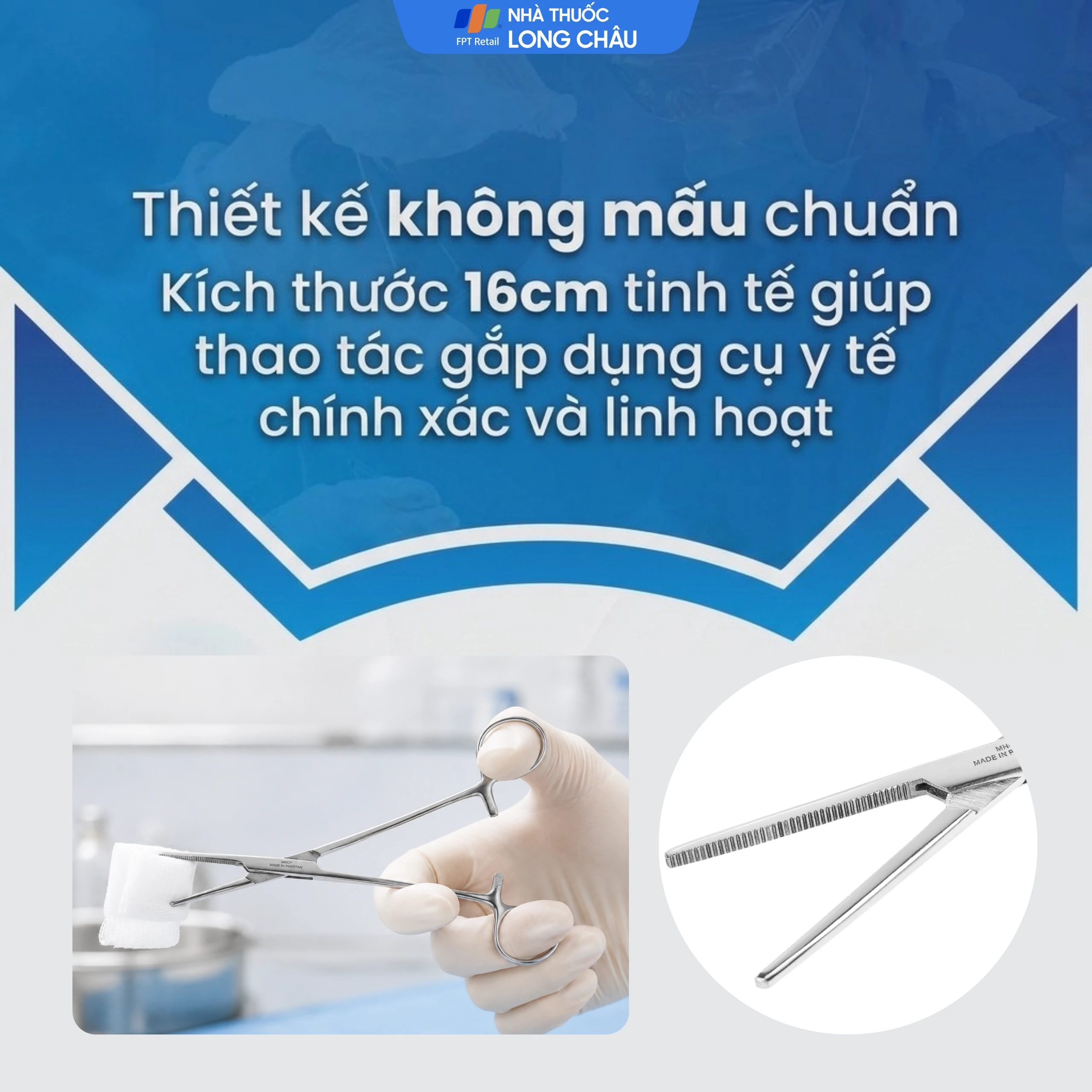 Pen gắp thẳng không mấu size 16cm dùng kẹp bông băng, băng gạc rửa vết thương 5