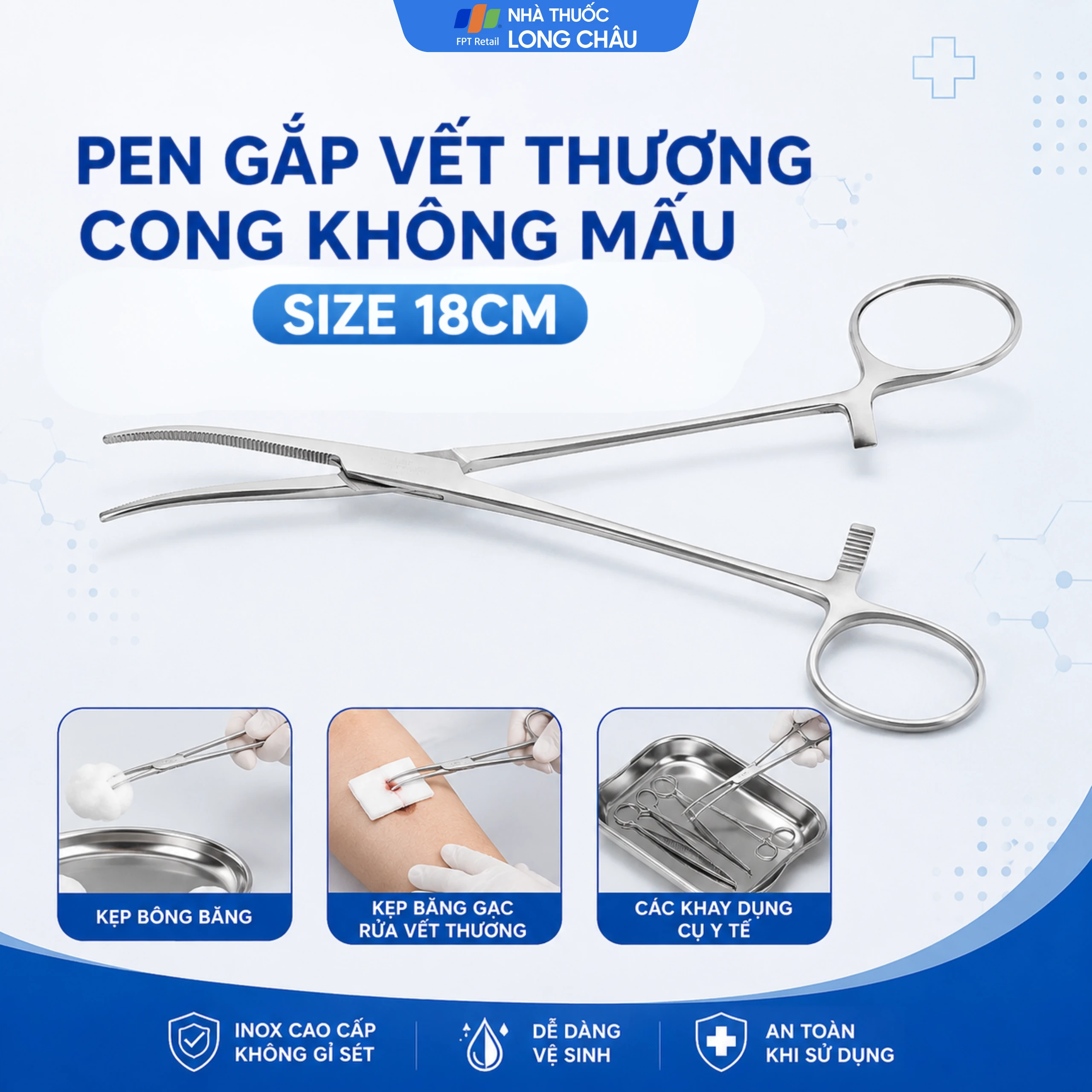 Pen gắp vết thương cong không mấu size 18cm 2