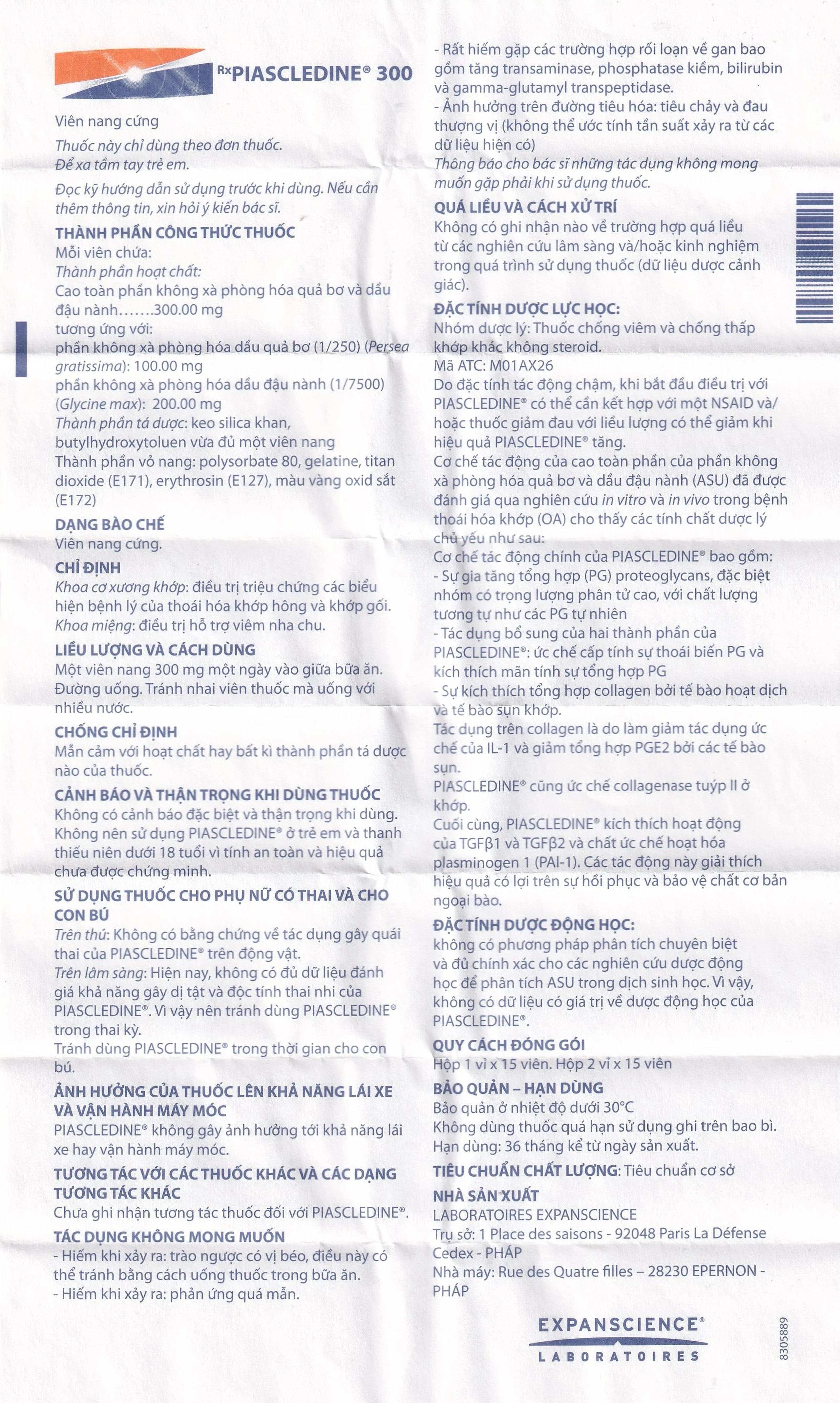 Viên nang cứng Piascledine 300 Hyphens điều trị viêm xương khớp hông và khớp gối (2 vỉ x 15 viên)