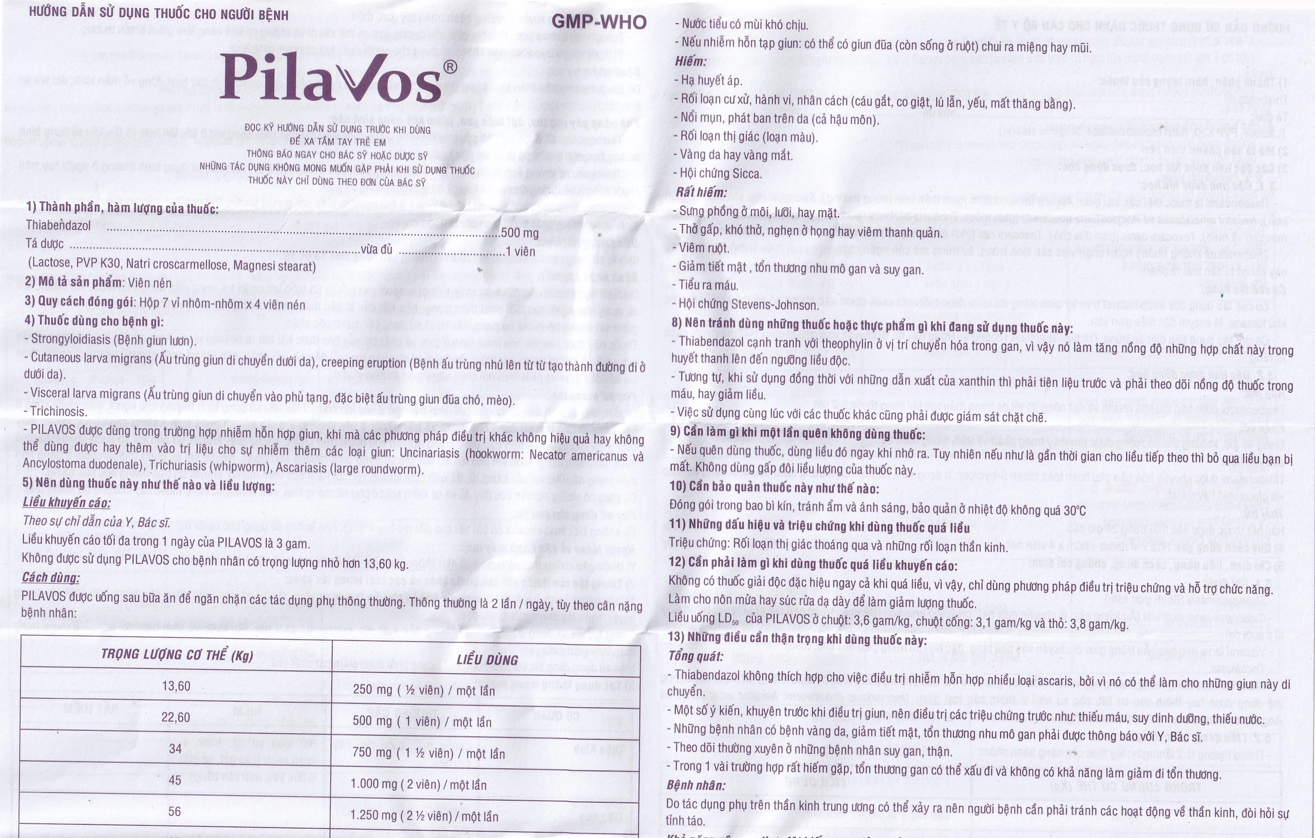 Thuốc Pilavos 500mg Usarichpharm điều trị bệnh giun lươn, ấu trùng giun di chuyển dưới da (7 vỉ x 4 viên)