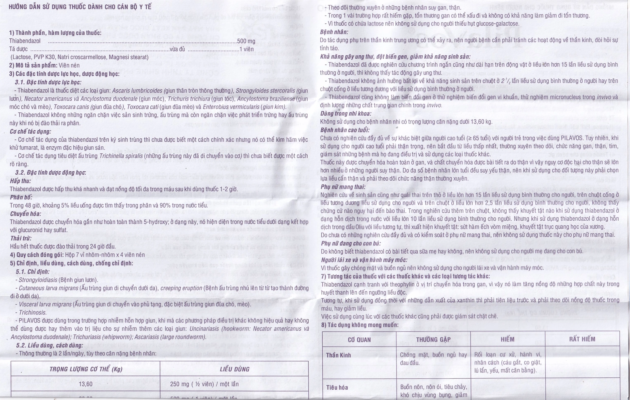 Thuốc Pilavos 500mg Usarichpharm điều trị bệnh giun lươn, ấu trùng giun di chuyển dưới da (7 vỉ x 4 viên)